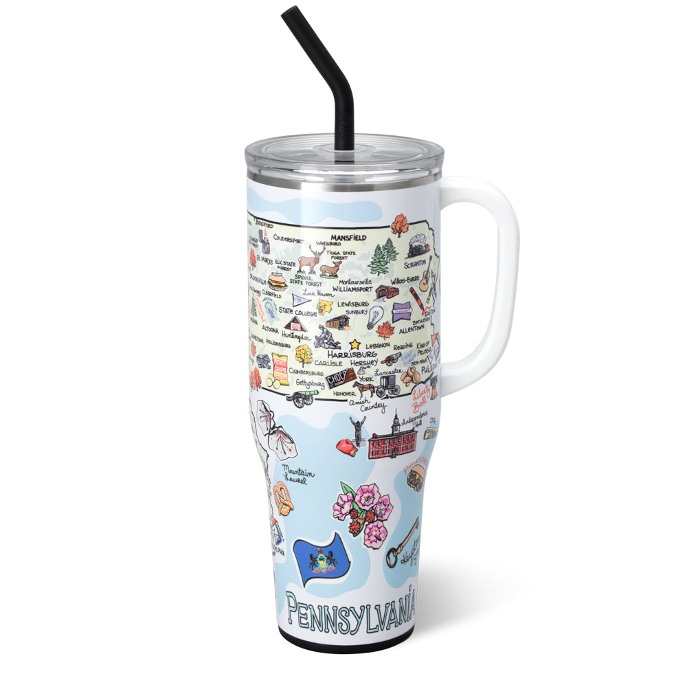 40oz Pennsylvania Mega Mug - Large Insulated Tumbler for Coffee, Tea & Cold Drinks - Perfect for Camping, Travel & Office Use