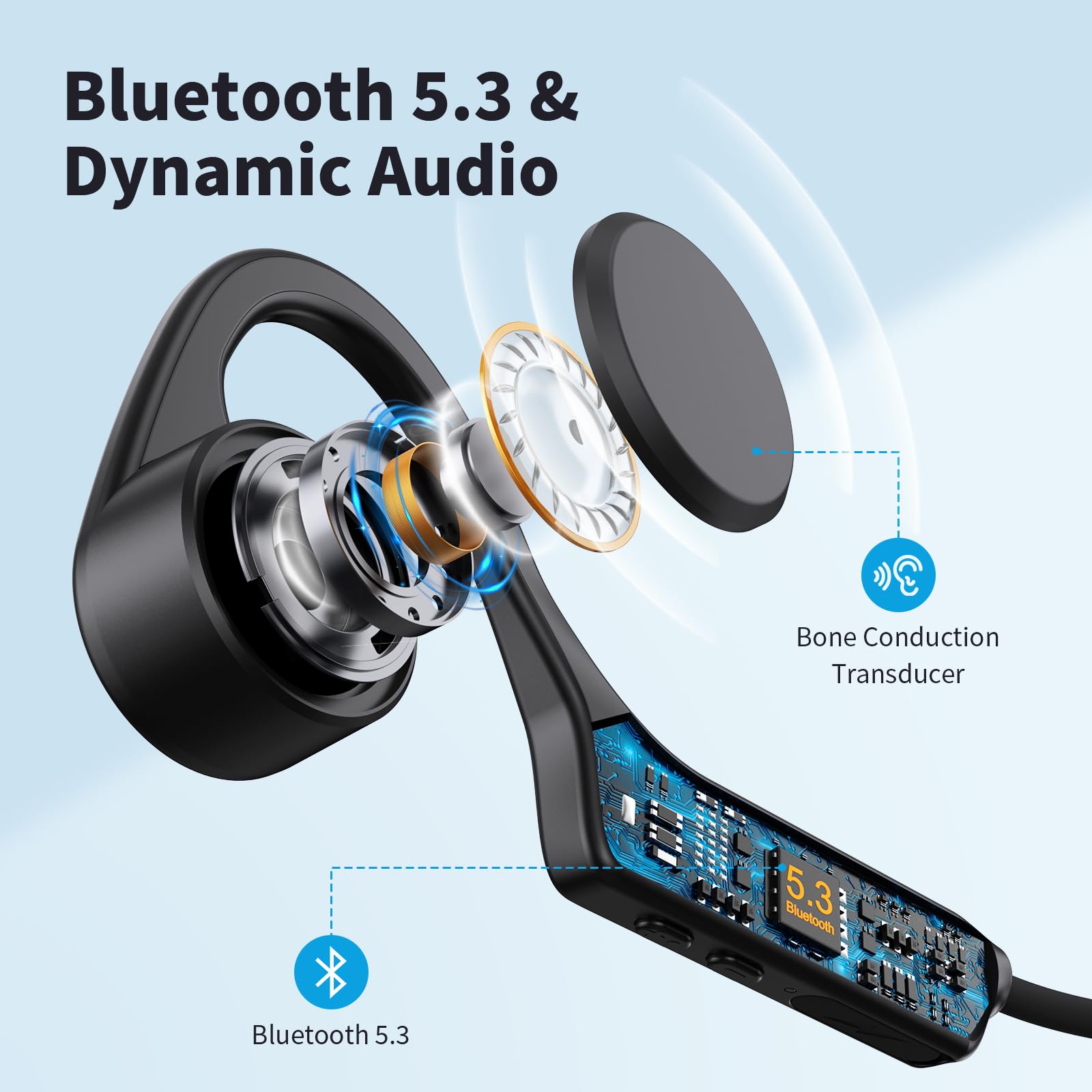 PSIER Bone Conduction Headphones - Open Ear Bluetooth 5.3 Wireless Sport Headphones with Mic, 8H Playtime, IPX6 Waterproof for Running, Cycling, Gym, Hiking - Perfect for Outdoor Activities & Workouts (Black)