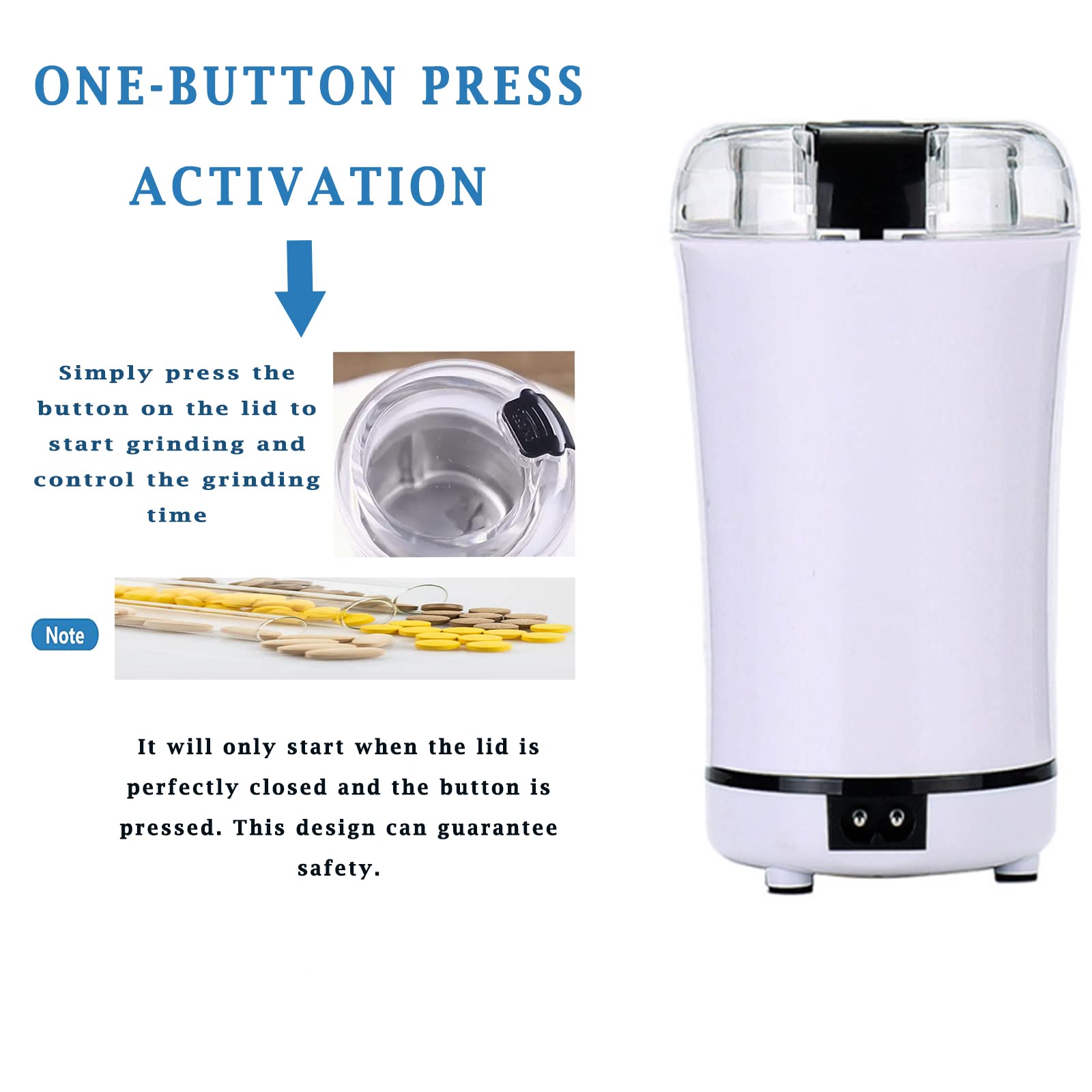 Electric Multifunctional Grinder - Pill Crusher & Coffee Bean Grinder for Fine Powder | Perfect for Elders, Pets & Small Doses | Compact White Design for Home & Travel Use