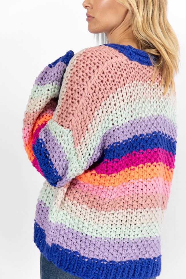 Forgot You Existed Navy Multi Striped Cardigan - Women's Casual Knit Sweater | Perfect for Fall Layering & Cozy Winter Outfits