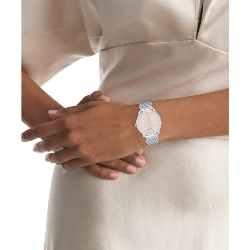Calvin Klein Iconic Pink Dial Silver Mesh Bracelet Watch 25300015 - Stylish Women's Fashion Accessory for Work, Party & Everyday Wear