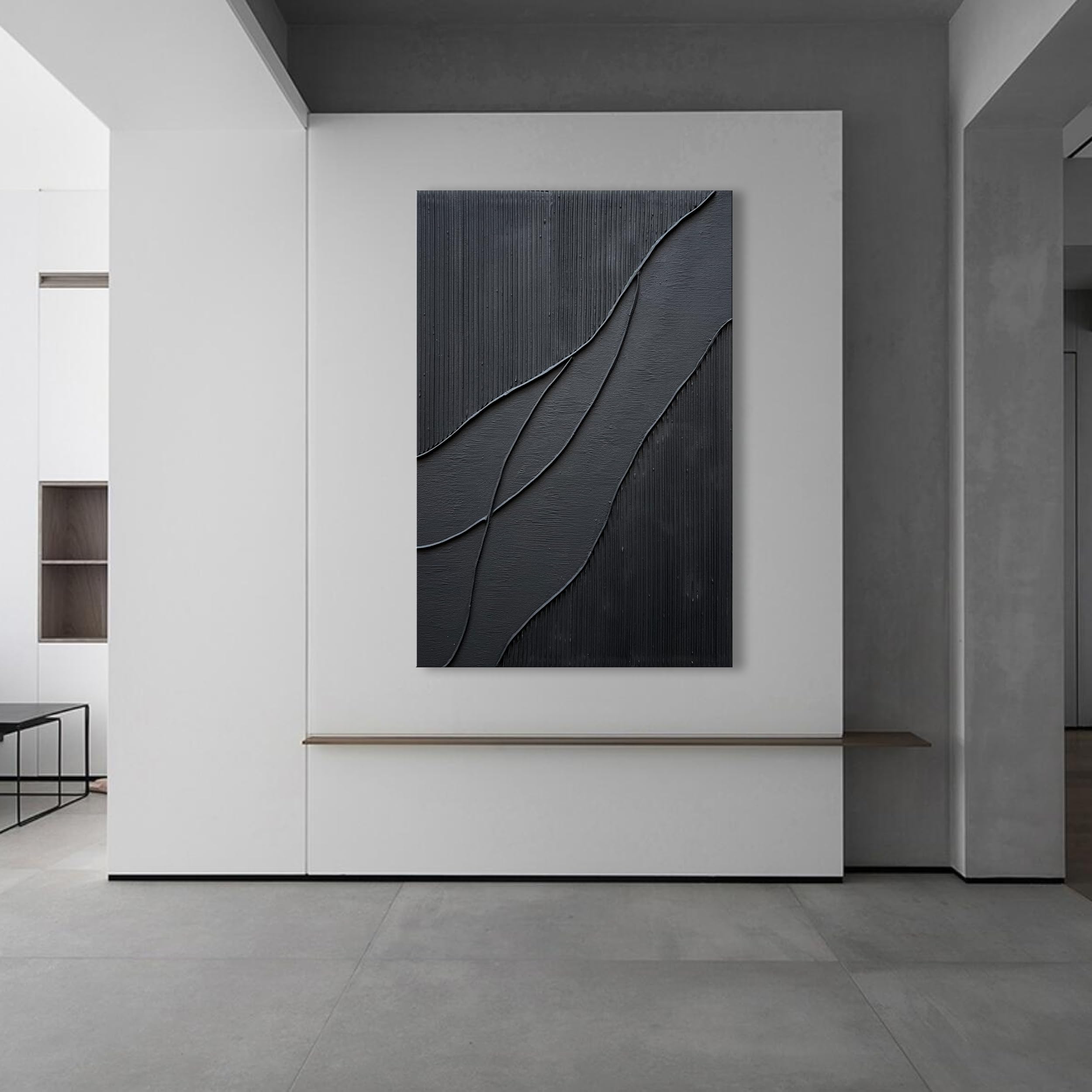 NANKAI Hand-Painted Thick Texture Black Minimalist Oil Painting - 45x30 Inch Large Canvas Wall Art for Living Room, Bedroom & Office Decor | Modern Abstract Home Decoration