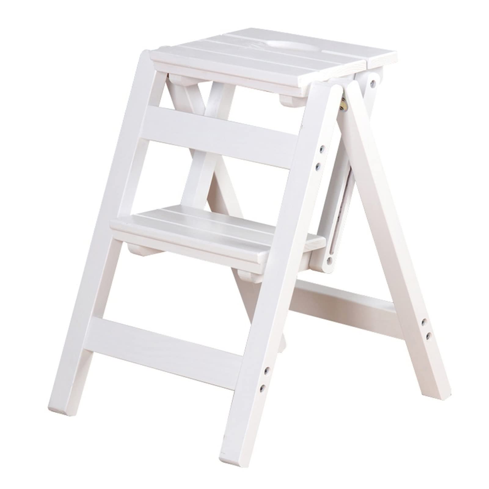 XHALERY 2-Step Foldable Wooden Step Stool with Non-Slip Surface - Multifunctional Ladder Stool for Stairs, Small Footrest, Shoe Bench & Foldable Shelf - Perfect for Bathroom, Kitchen, Closet & Home Organization
