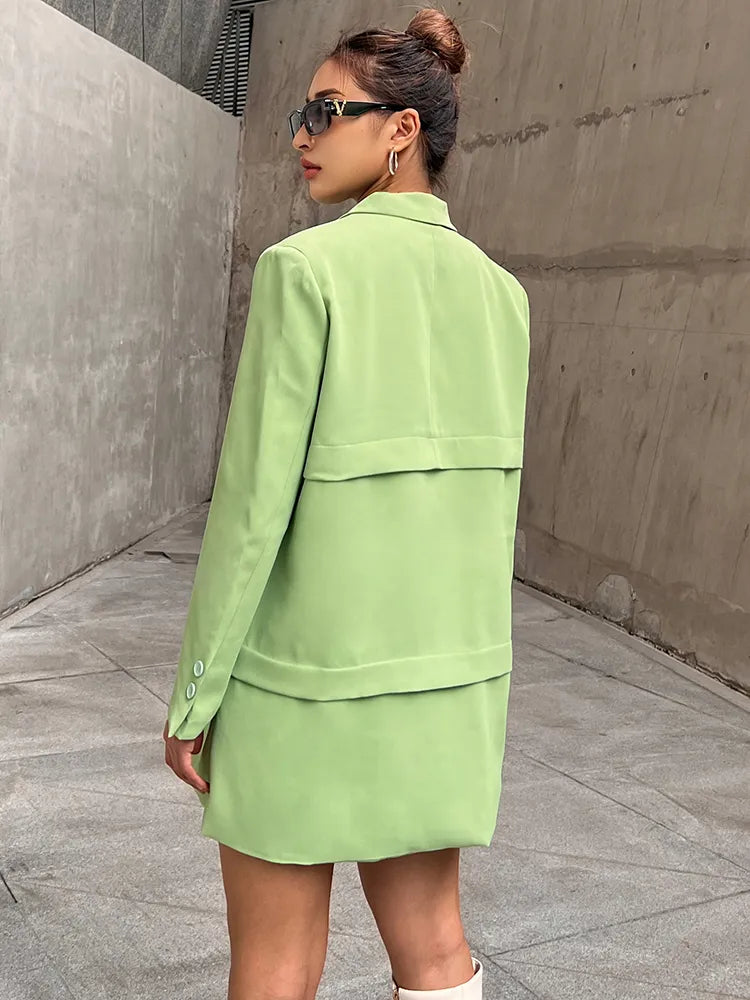 Women's Asymmetrical Notched Collar Blazer - Long Sleeve Patchwork Straight Jacket for Autumn Fashion | Office Wear, Business Casual & Fall Outfits
