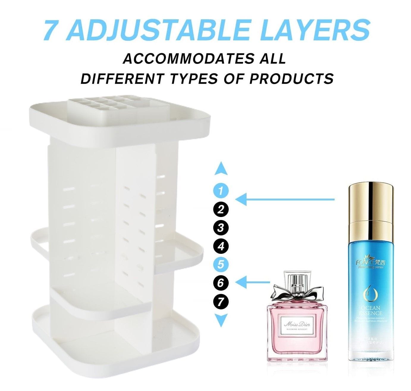 360° Rotating Large Capacity Makeup Organizer with Mirror - Cosmetic Storage for Bedroom, Bathroom & Vanity | Perfect for Organizing Lipsticks, Brushes & Skincare Products (White)