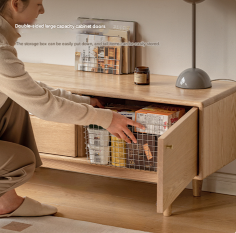 Solid Oak Wood Scandinavian TV Stand with Storage - Modern Living Room Entertainment Center for TV, Gaming & Media Storage