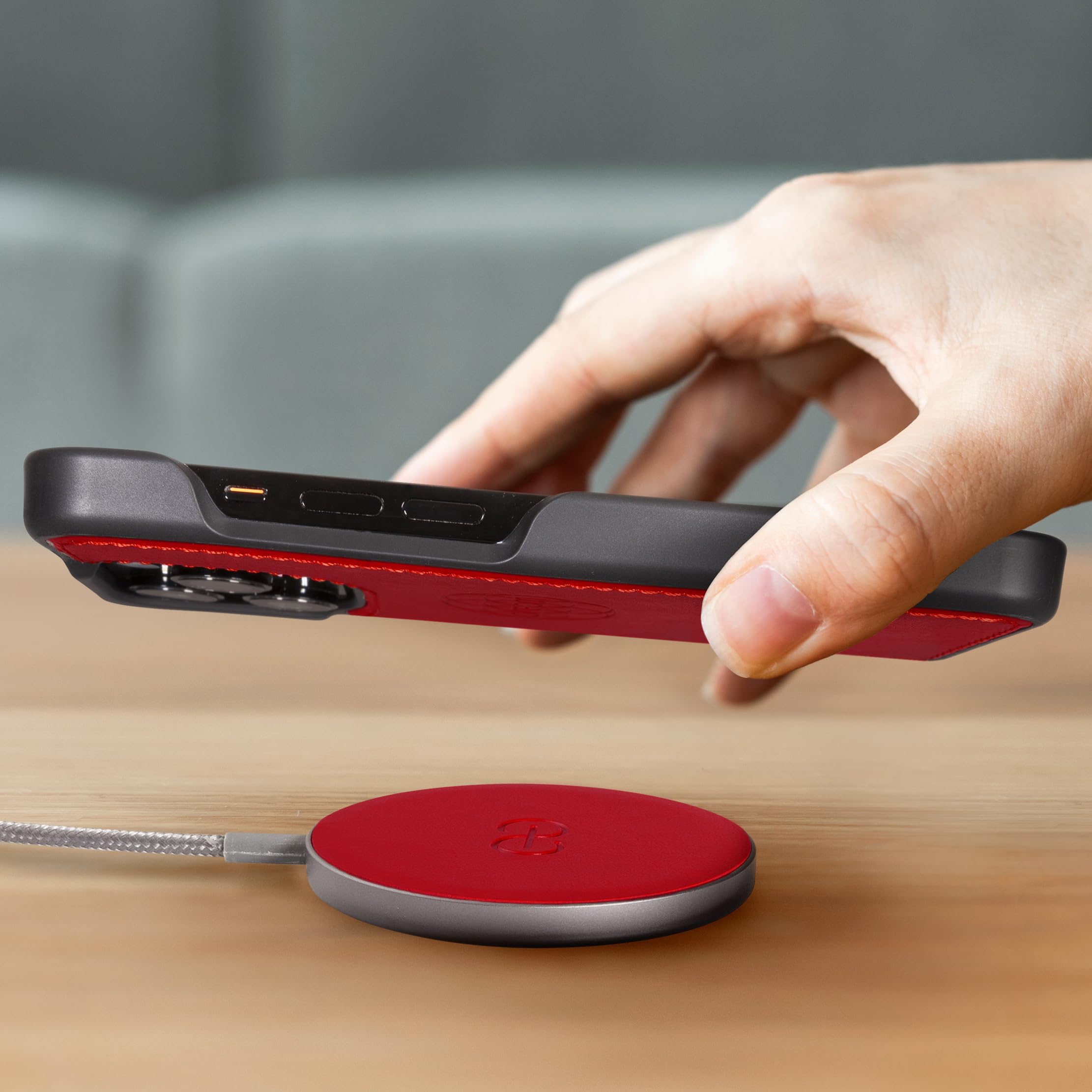 Dreem Empower Magnetic Wireless Charger Pad - Fast Qi-Certified Charging for iPhone 15/14/13/12 Pro/Max, AirPods, Samsung Galaxy - Premium Vegan Leather (Red) | Perfect for Nightstand, Office Desk & Car Charging Station