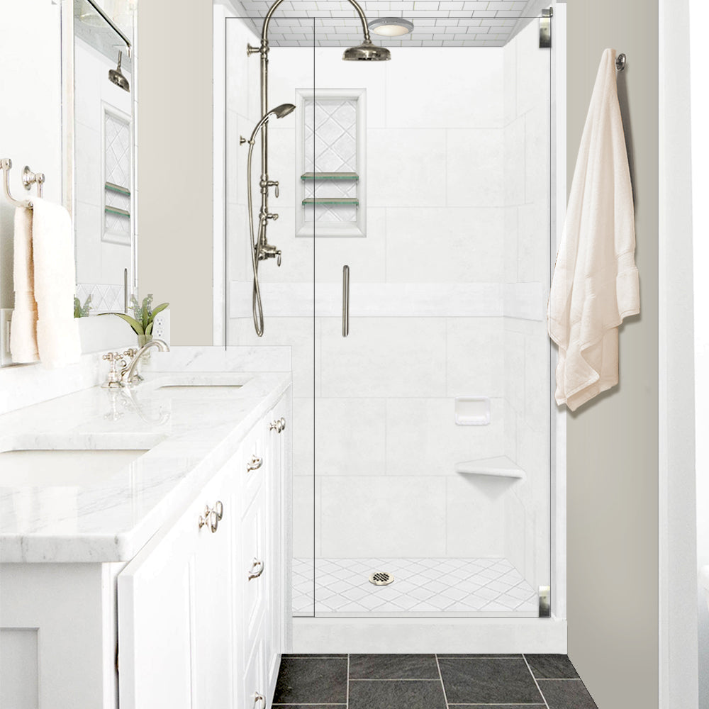 Premium Diamond Solid Natural Buff Small Alcove Shower Enclosure Kit - Waterproof & Durable Bathroom Upgrade for Small Spaces