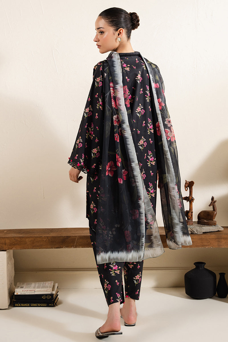 Midnight Bloom 3-Piece Outfit Set (Shirt, Trousers & Dupatta) - Elegant Women's Ethnic Wear for Parties, Weddings & Festive Occasions
