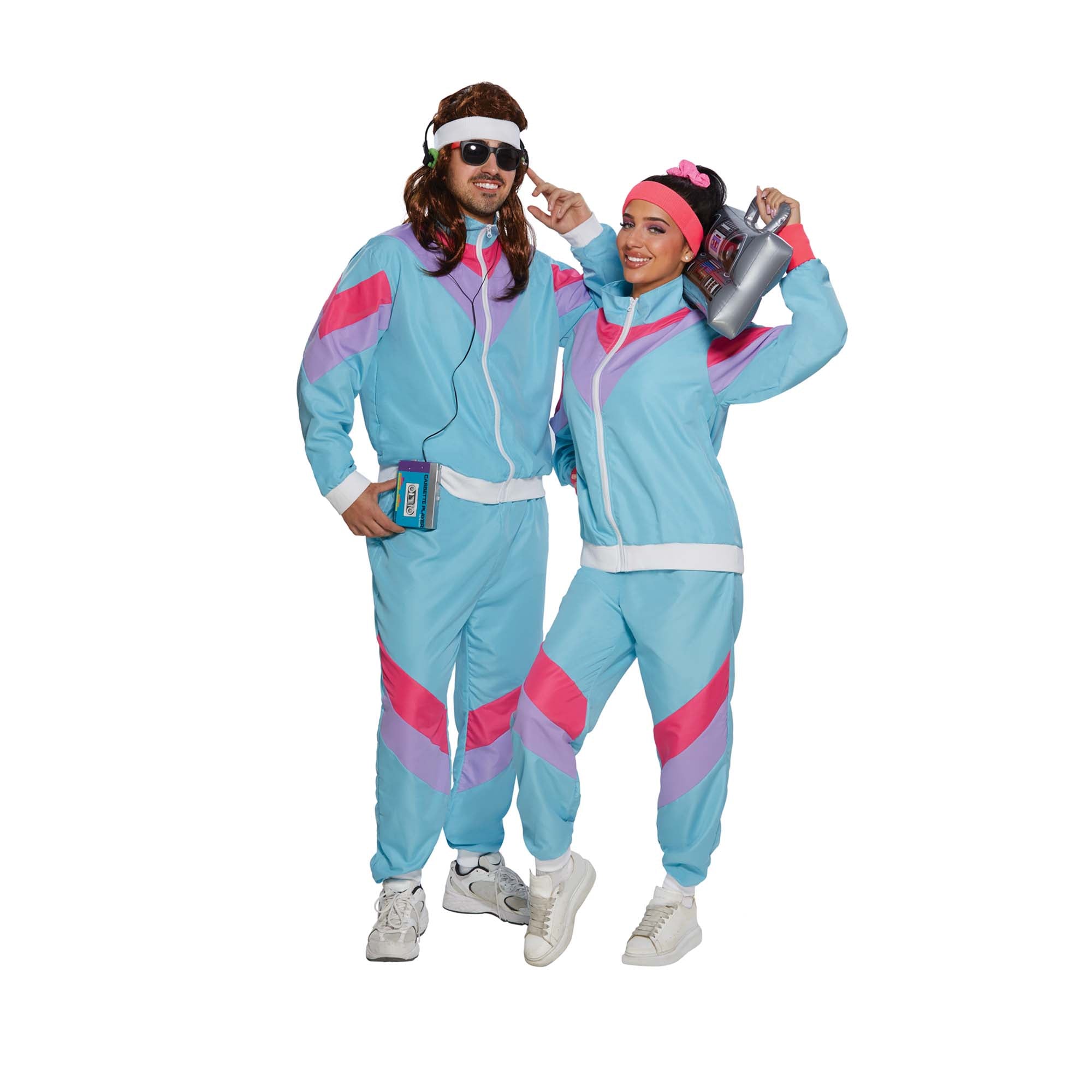 80s Retro Plus Size Costume for Adults - Blue Vest & Pants Set | 1980s Theme Party Outfit, Halloween Cosplay, Vintage Dress Up
