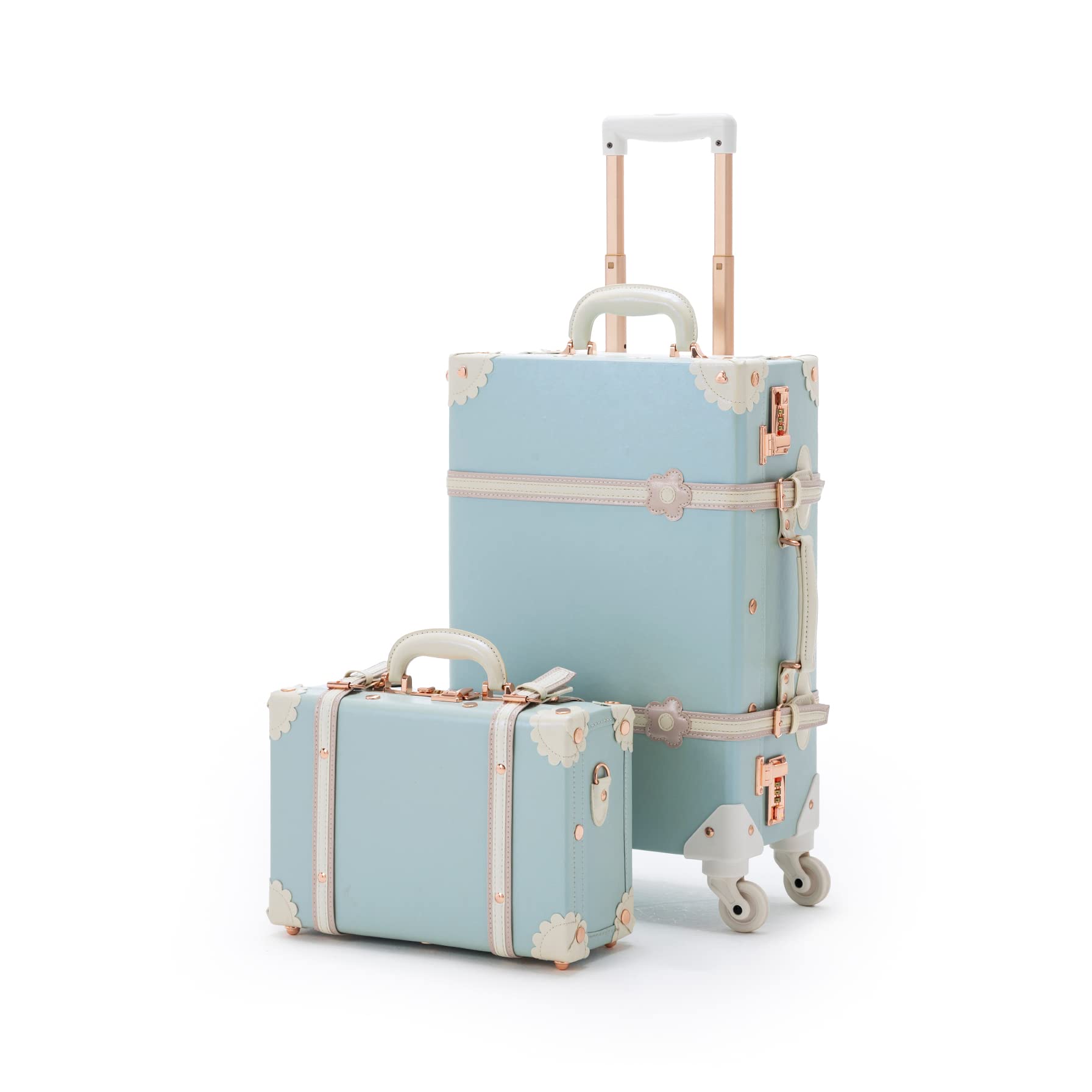 Vintage Luggage Set for Women - 2-Piece Carry-On Suitcase & Trunk | Lightweight Travel Luggage with Spinner Wheels | Perfect for Air Travel, Weekend Getaways & Business Trips