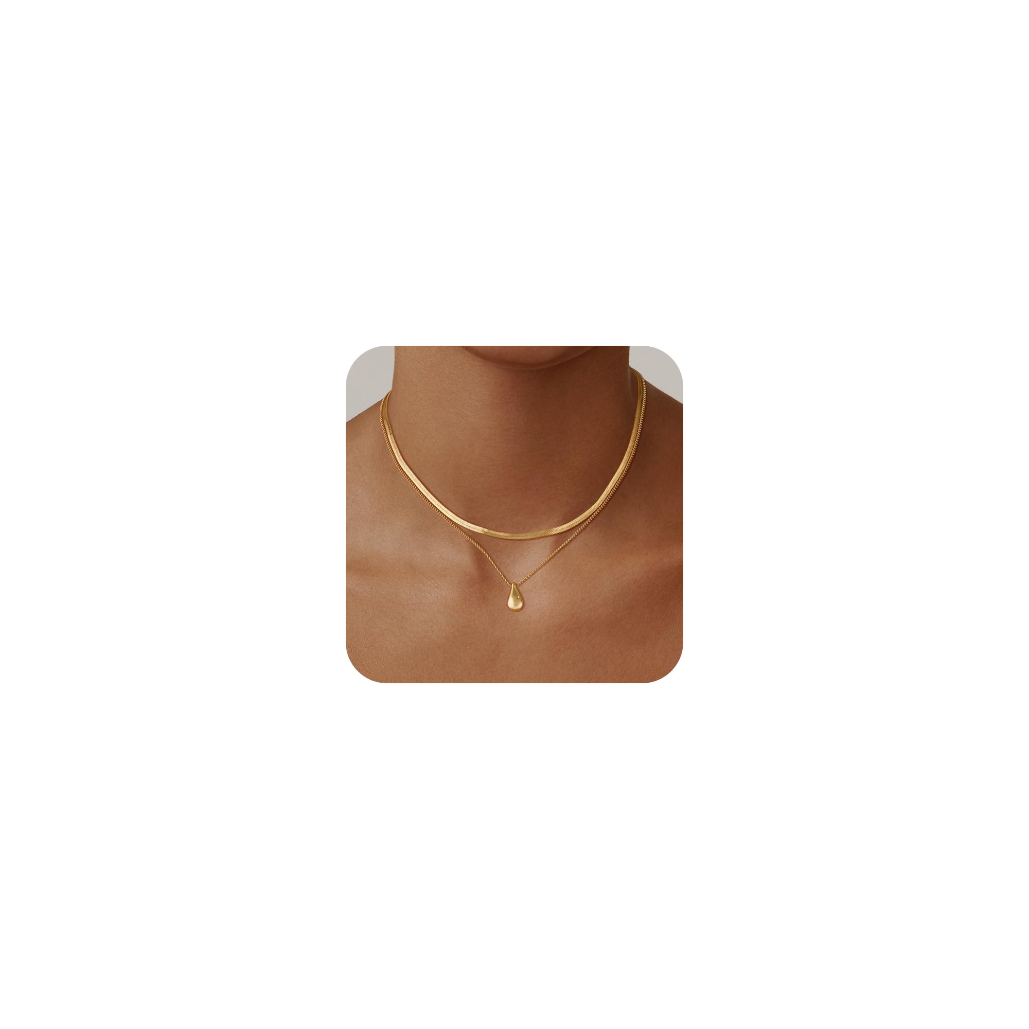 Trendy 14K Gold Plated & Silver Layered Necklaces for Women - Stackable Dainty Choker with Drop Pendant & Herringbone Necklace Set | Perfect for Layering, Everyday Wear, Date Nights & Gift Giving