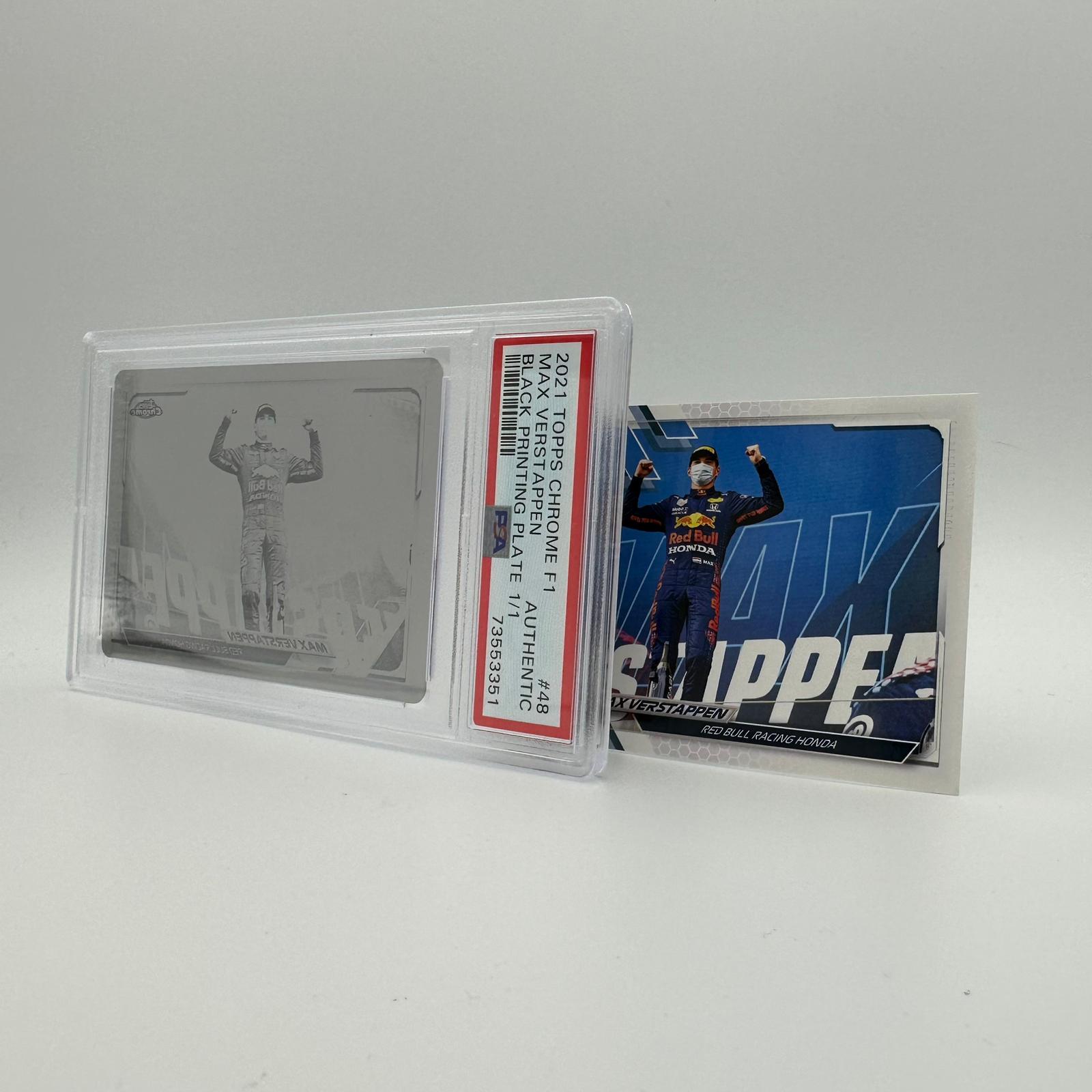 PSA Authentic 1/1 Max Verstappen #48 Black Printing Plate Chrome 2021 - Rare Racing Collectible for Display & Investment