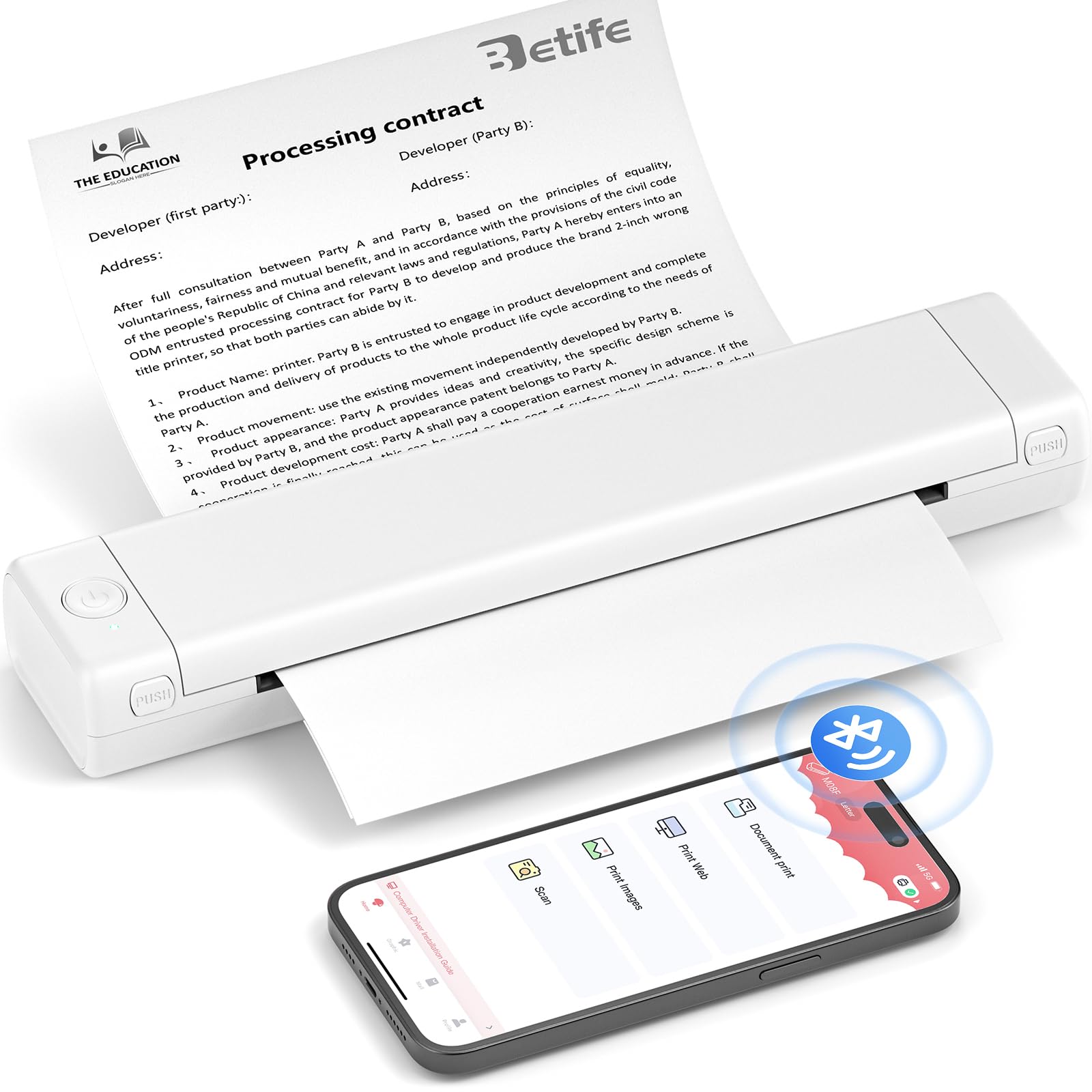 Portable Wireless Thermal Printer M08F - Inkless Bluetooth Printer for Phone, Laptop & PC - Supports 8.5