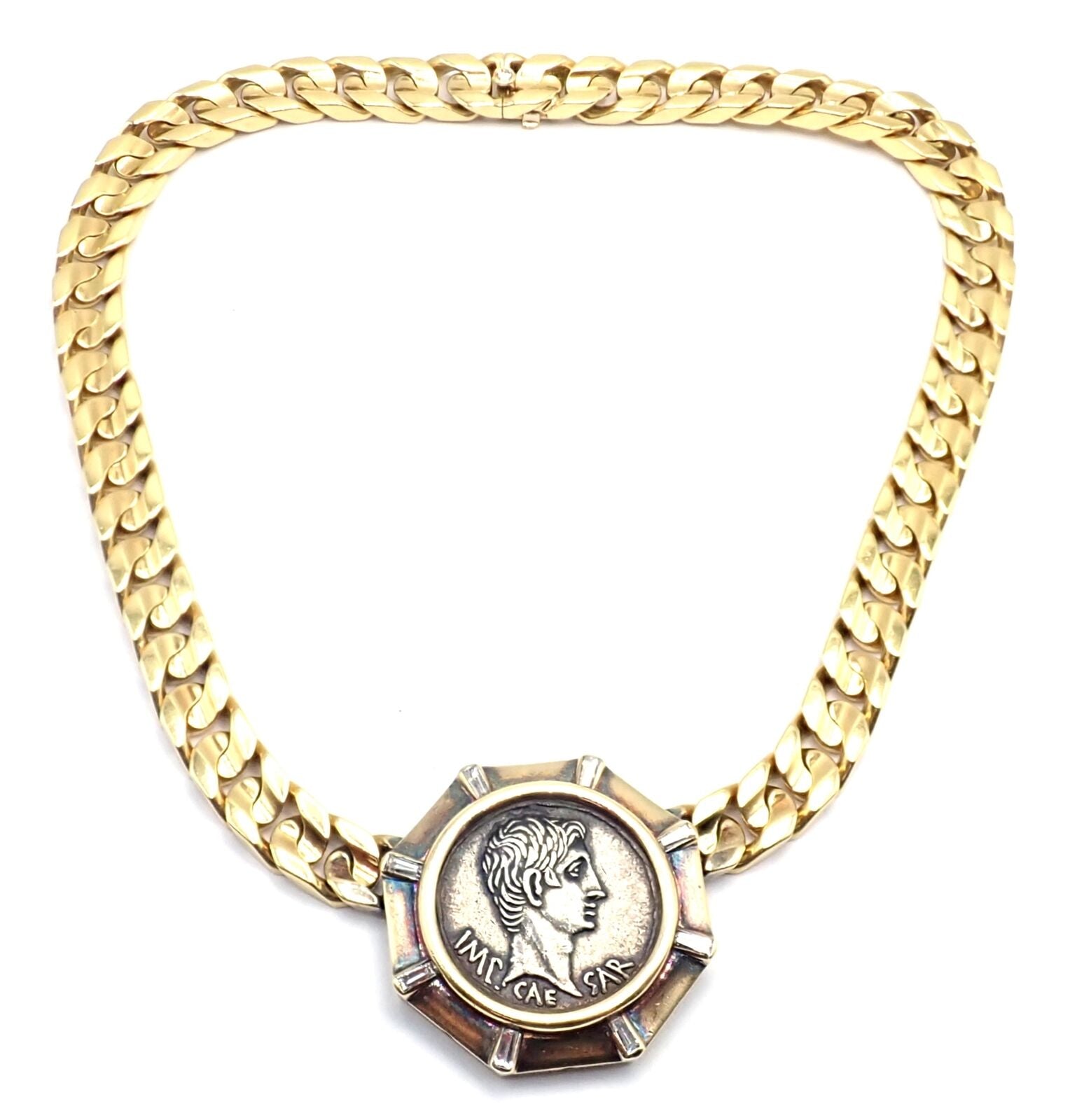 Authentic Bvlgari 18K Yellow Gold Diamond Monete Antique Coin Link Necklace - Luxury Vintage Jewelry for Women - Perfect for Gifts, Parties & Special Occasions