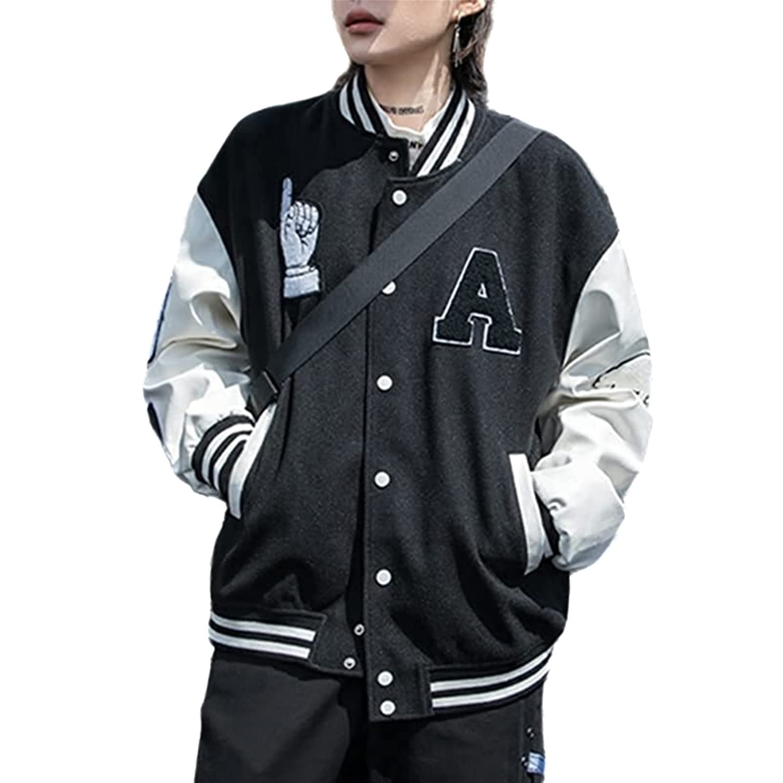 Vintage Men's Letterman Jacket - Retro Varsity Baseball Bomber Coat with Patchwork & Casual Letter Print | Perfect for Streetwear, College Games, and Everyday Fashion