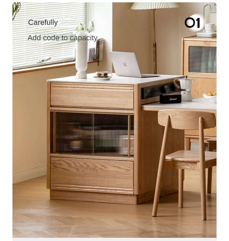 Solid Oak Wood Kitchen Island with Extendable Table and Retractable Cutting Board - Perfect for Small Kitchens, Dining, and Food Prep