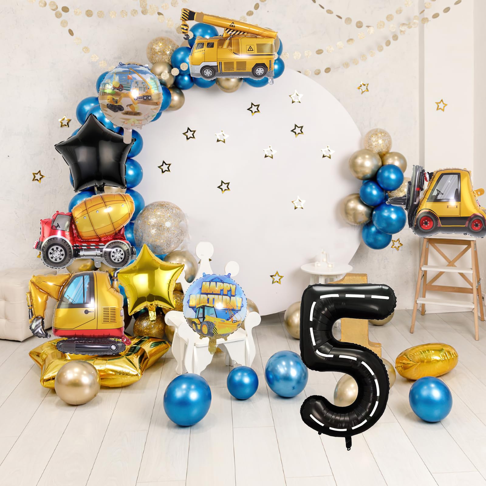 Construction 5th Birthday Party Decorations Set - 9pcs Foil Number Balloons for Construction Truck Theme Party Supplies | Perfect for Kids Birthday, Construction Themed Events & DIY Party Decor