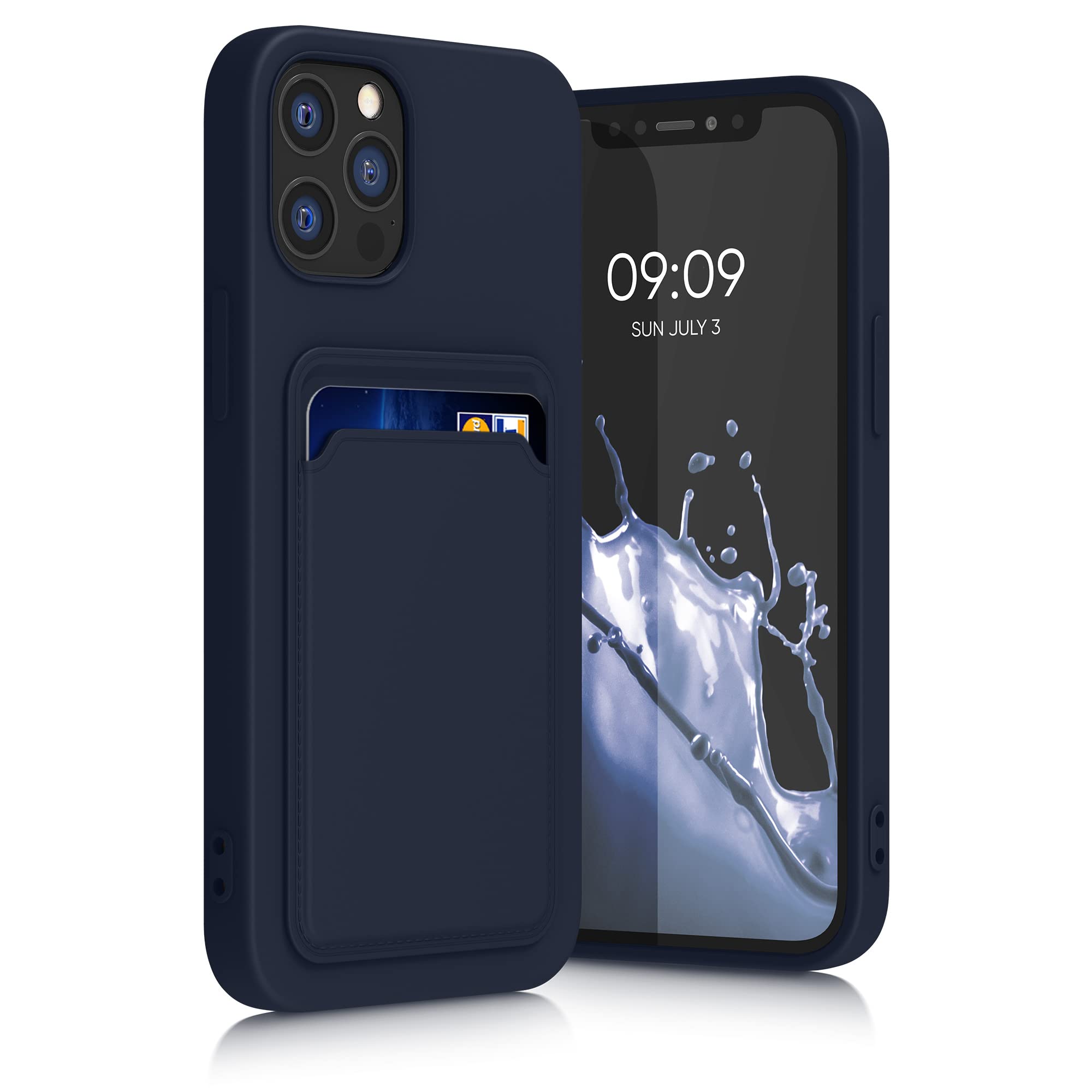 kwmobile Premium TPU Phone Case with Credit Card Holder for Apple iPhone 12 & iPhone 12 Pro - Slim Protective Cover in Dark Blue - Perfect for Everyday Use, Travel & Hands-Free Convenience