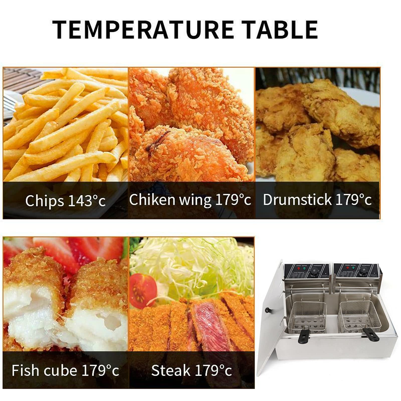 12L Electric Deep Fryer with Basket & Lid - Dual Detachable Tank, U-Shaped Stainless Steel Heating Tubes - Perfect for French Fries, Onion Rings, Fried Chicken - Ideal for Home Kitchen, Restaurants & Outdoor Cooking