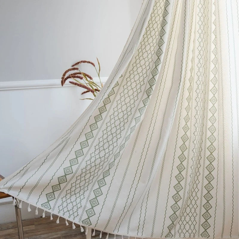 Boho Geometric Tassel Curtain for Bedroom - Custom Privacy Window Drapes with Chic Design, Light Filtering & Room Decor - Perfect for Living Room, Nursery or Dorm