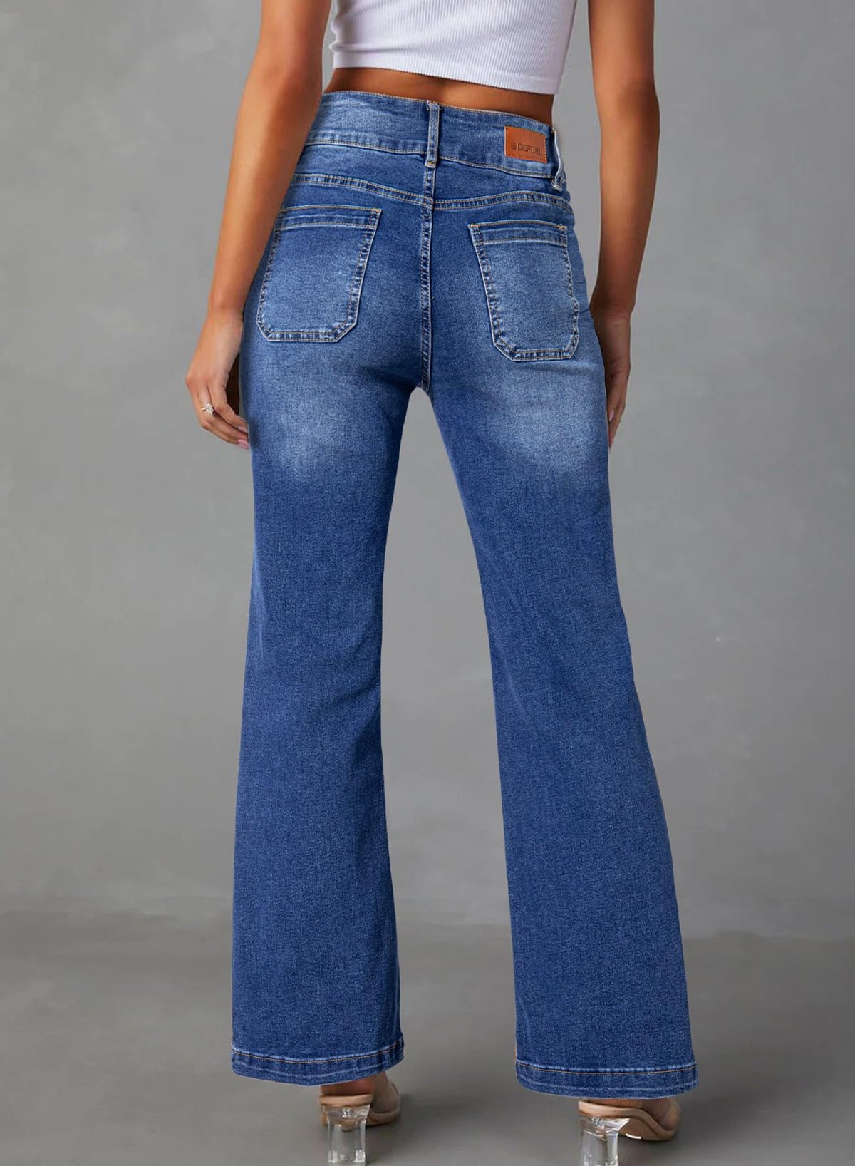 Sidefeel Women's High Waisted Wide Leg Jeans - Tummy Control Stretchy Denim Pants with Front Pockets & Zipper | Casual Comfort for Work, Travel & Everyday Wear