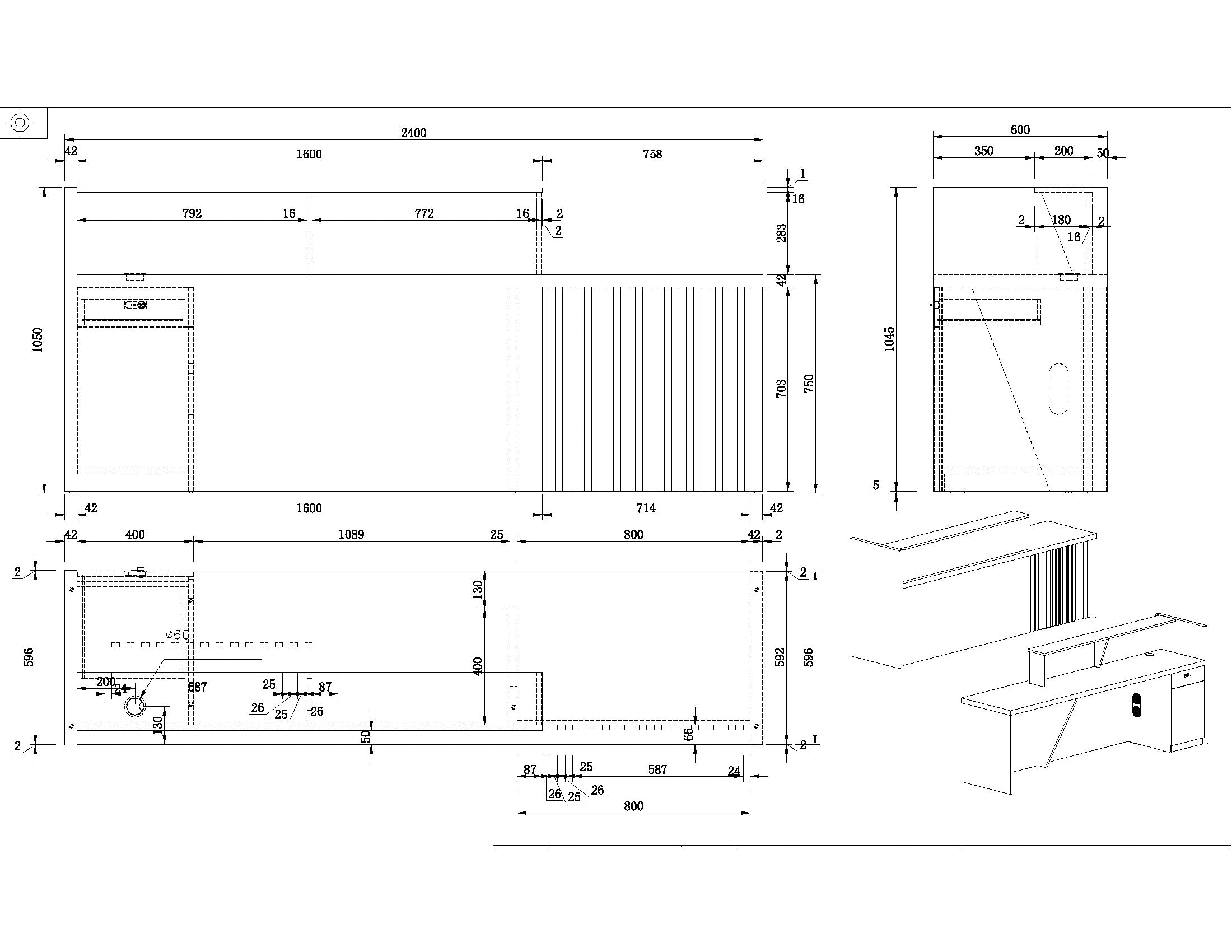 KNOX Modern Reception Desk 240cm with Right Panel in Walnut Finish - Perfect for Office Lobby, Hotel Front Desk & Corporate Waiting Areas
