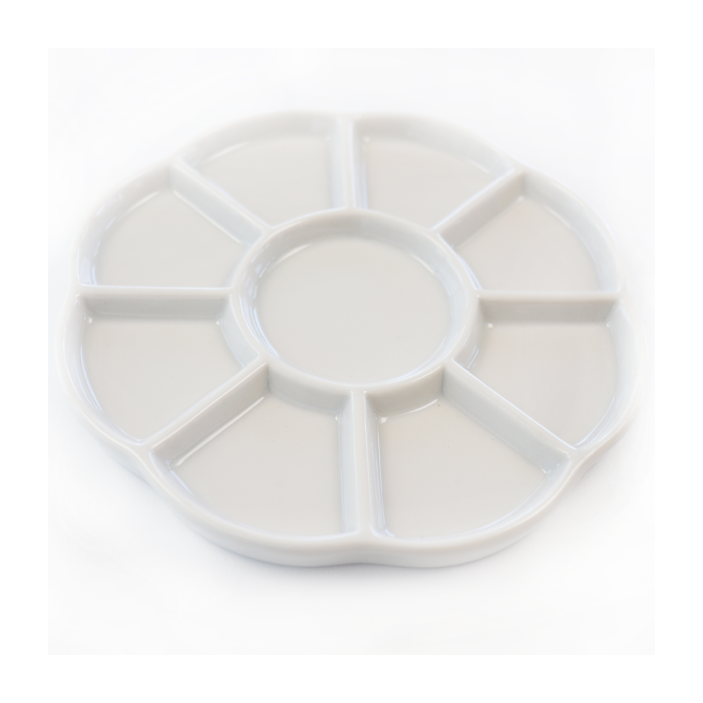 Nine Section Porcelain Paint Tray - 5 5/8 Inch Diameter Artist Palette (WCW208) - Perfect for Acrylic, Oil & Watercolor Painting, DIY Crafts & Art Projects