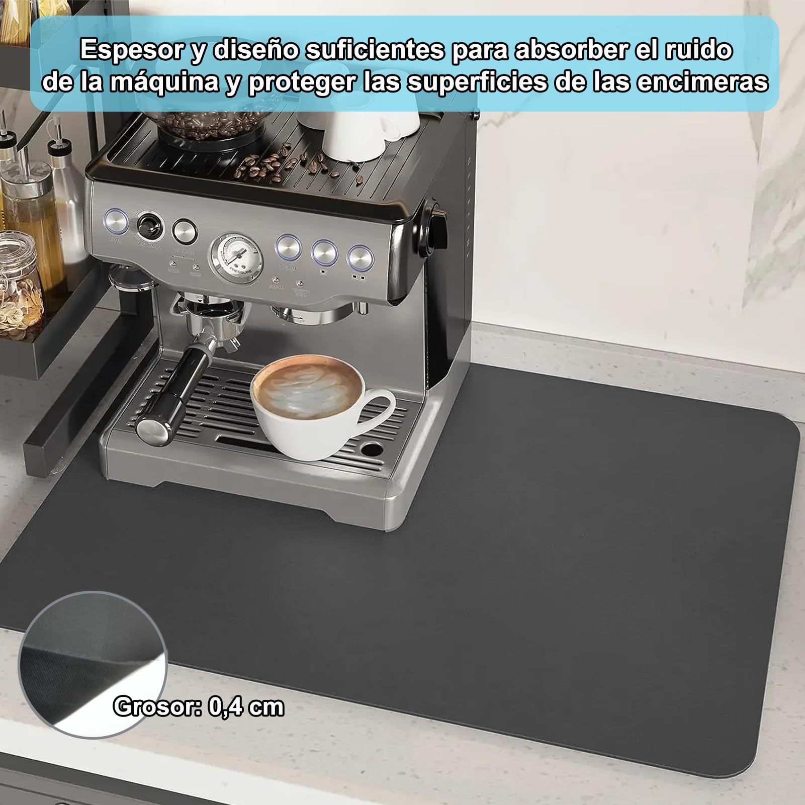 SOQKEEN Super Absorbent Dish Drying Mat, 50 x 40 cm Non-Slip Kitchen Counter Mat for Drying Dishes, Coffee Maker & Utensils - Dark Gray | Perfect for Kitchen Sink, Countertop & Dish Rack Organization
