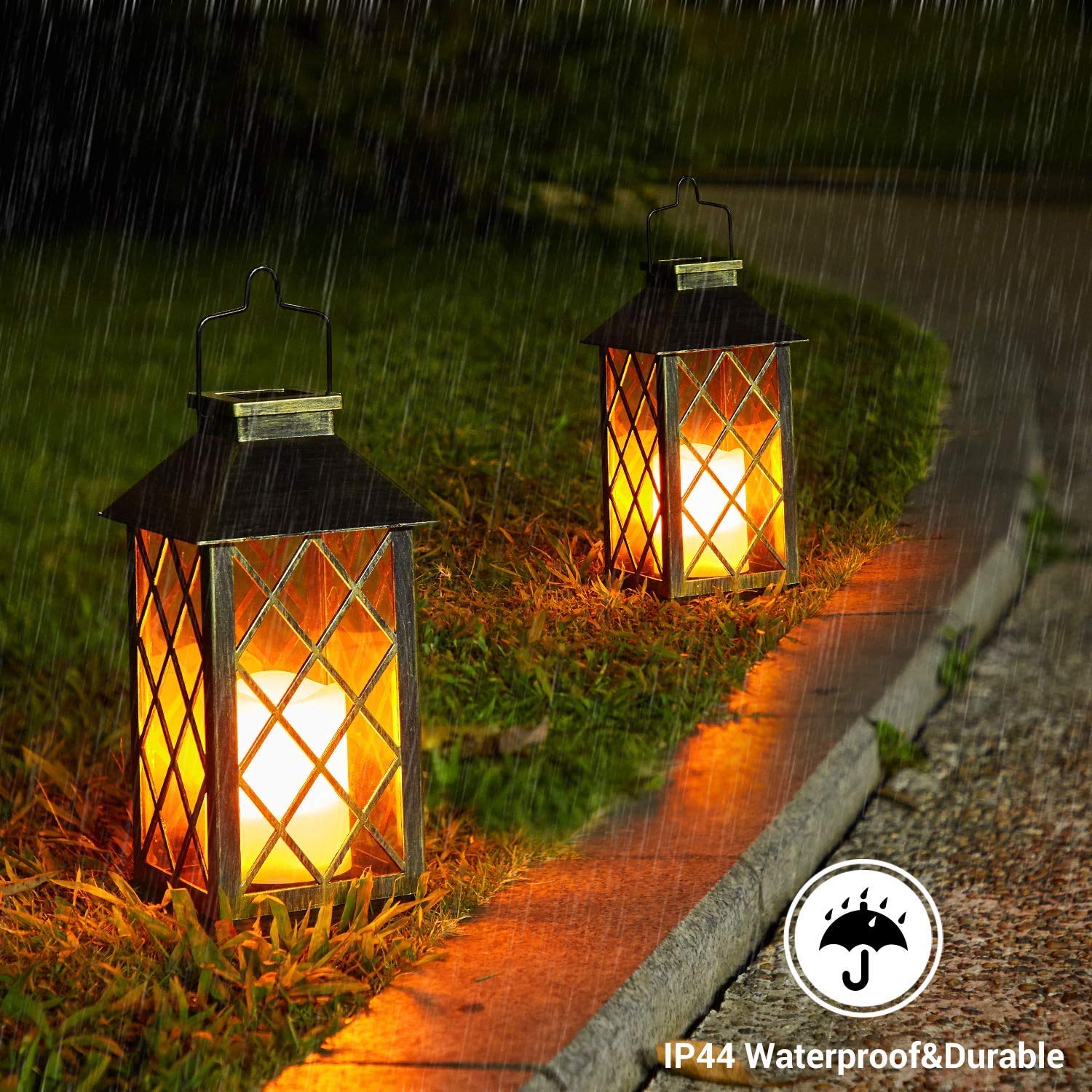 OxyLED 2 Pack Solar Powered Outdoor Hanging Lanterns - Waterproof LED Solar Lights with Flickering Flameless Candles for Patio, Garden, Pathway & Table Decor | Perfect for Camping, Backyard Parties & Emergency Lighting