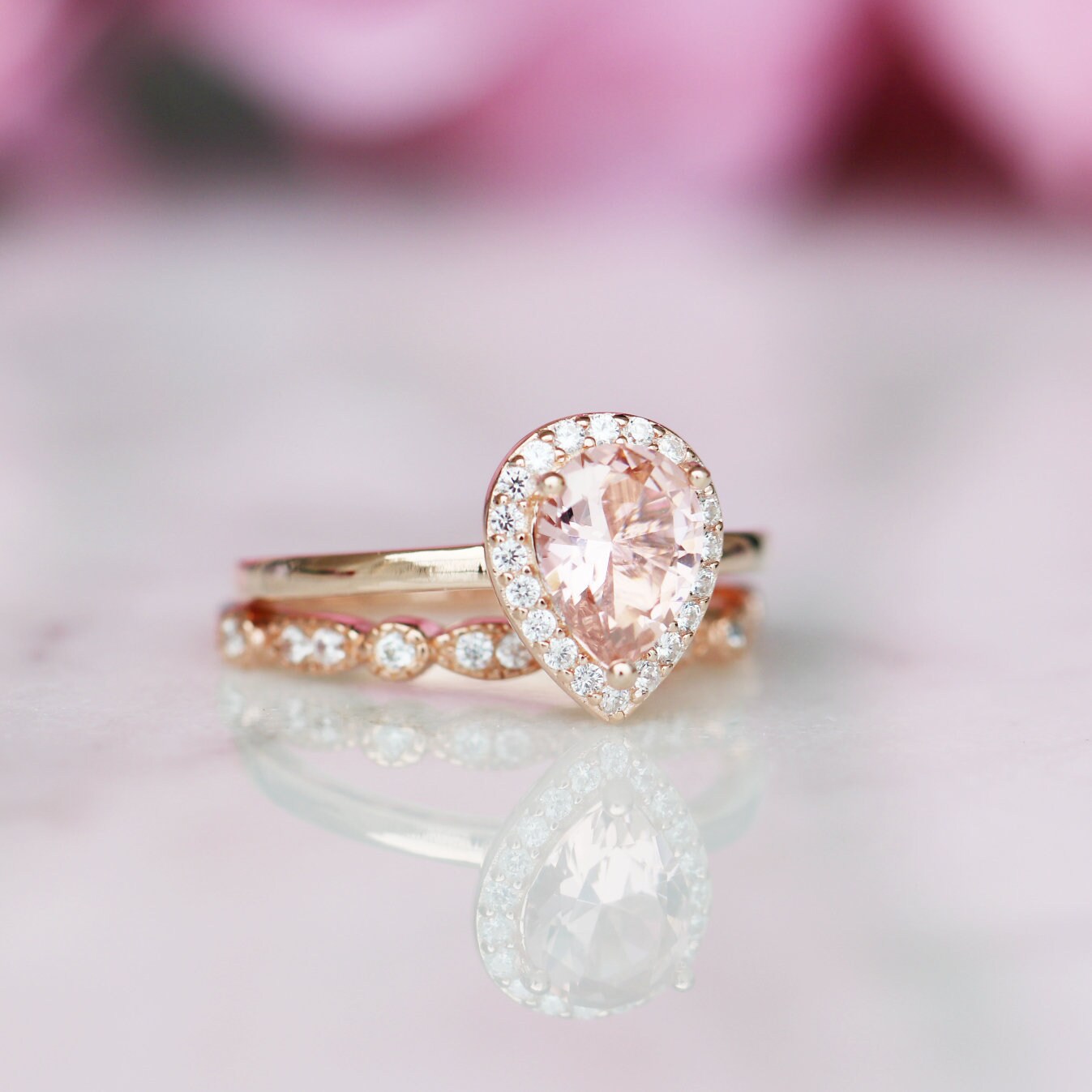 14K Rose Gold Vermeil Camila Morganite Ring – Elegant Jewelry for Women, Perfect for Weddings, Anniversaries & Special Occasions