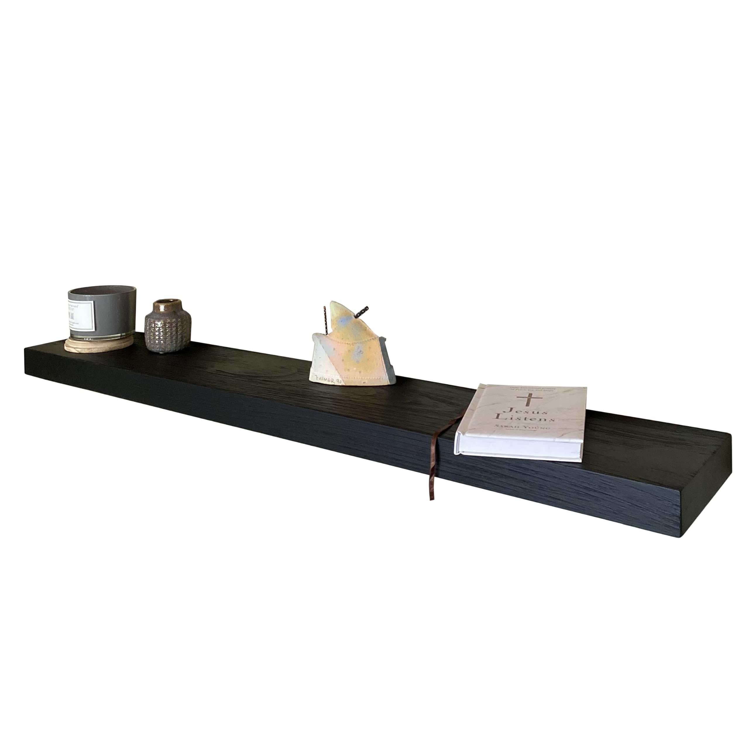 Joel's Antiques - 60 Inch Natural Wood Floating Shelves for Wall - Heavy Duty Rustic Fireplace Mantel & Bookshelf - Black 60x8x2 in - Perfect for Living Room, Bedroom, Office Decor - Wall Mount Shelf for Displaying Books, Photos, Plants and Home Decor