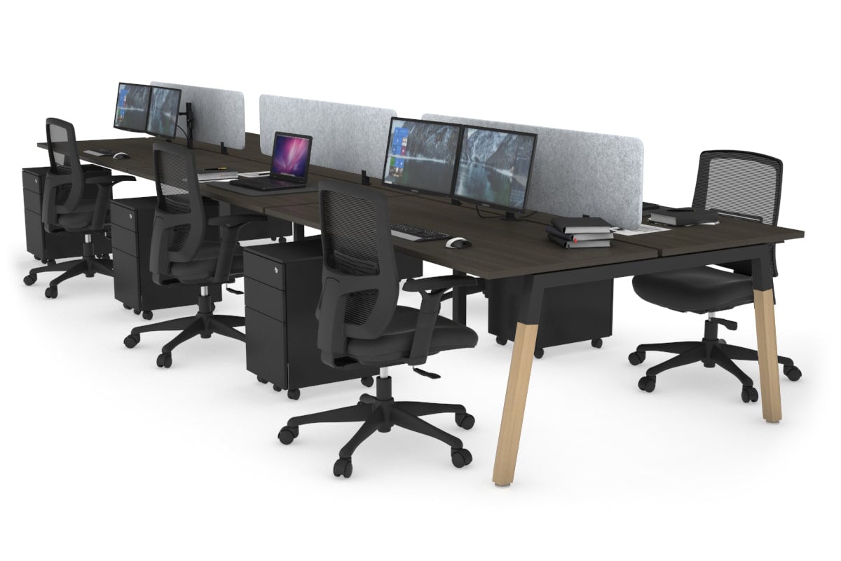 Quadro A Legs 6-Person Office Workstation with Wood Legs & Cross Beam [1400L x 700W] - Perfect for Collaborative Workspaces, Conference Rooms & Open Office Layouts
