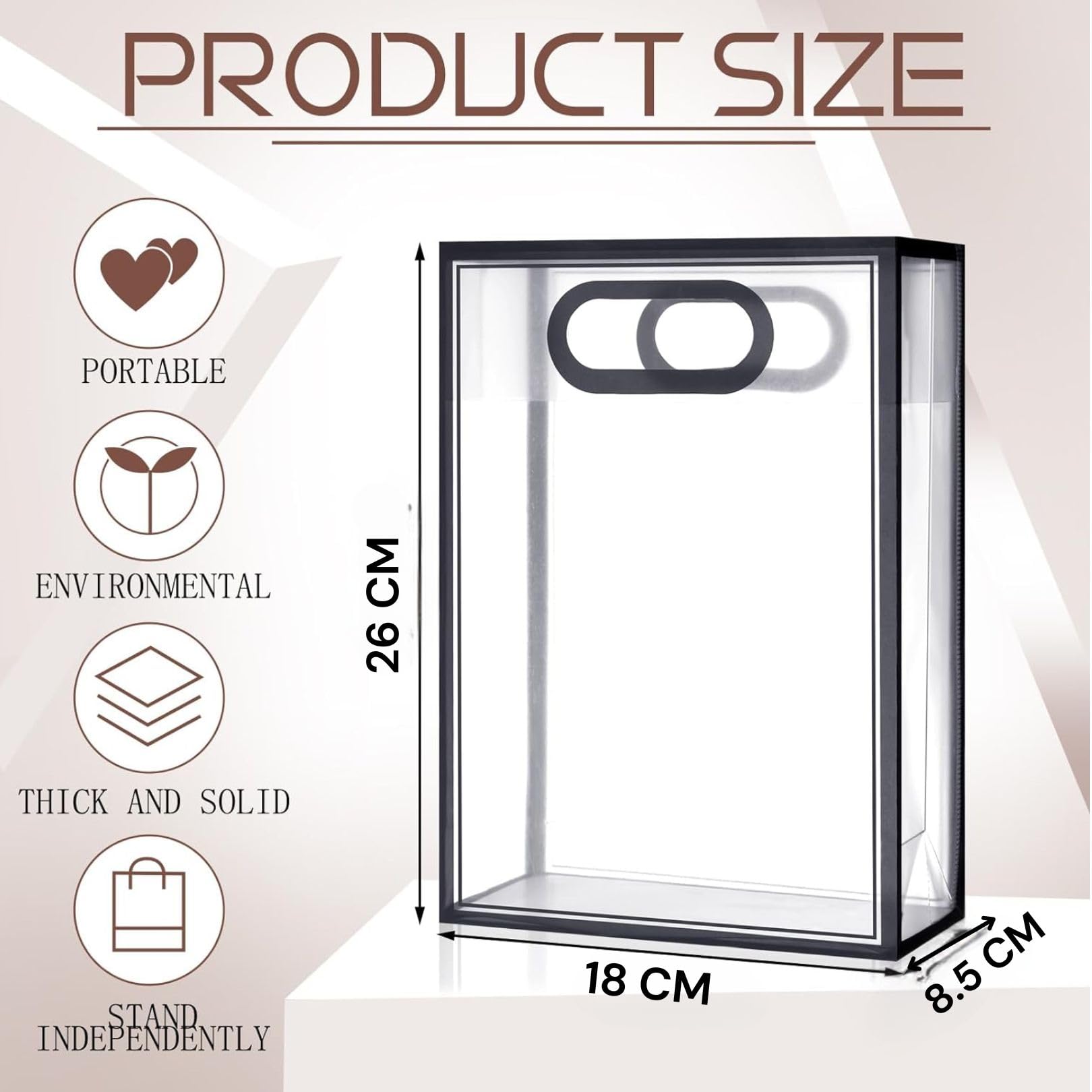 SATYAM KRAFT 6-Piece Clear Plastic Gift Bags with Handles - 18x26x8.5cm Small Black Translucent Goodie Bags for Birthday Parties, Weddings, Shopping, Festivals & Special Events | Perfect for Party Favors, Gift Wrapping & Event Decorations