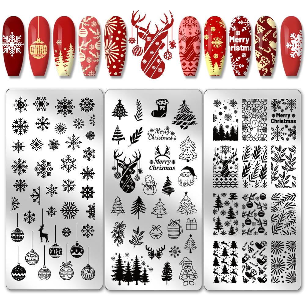 PandaHall Winter Christmas Nail Art Plates Set - 3PCs Reusable DIY Nail Design Templates for Holiday Manicures, Perfect for Christmas Parties & Gift Giving