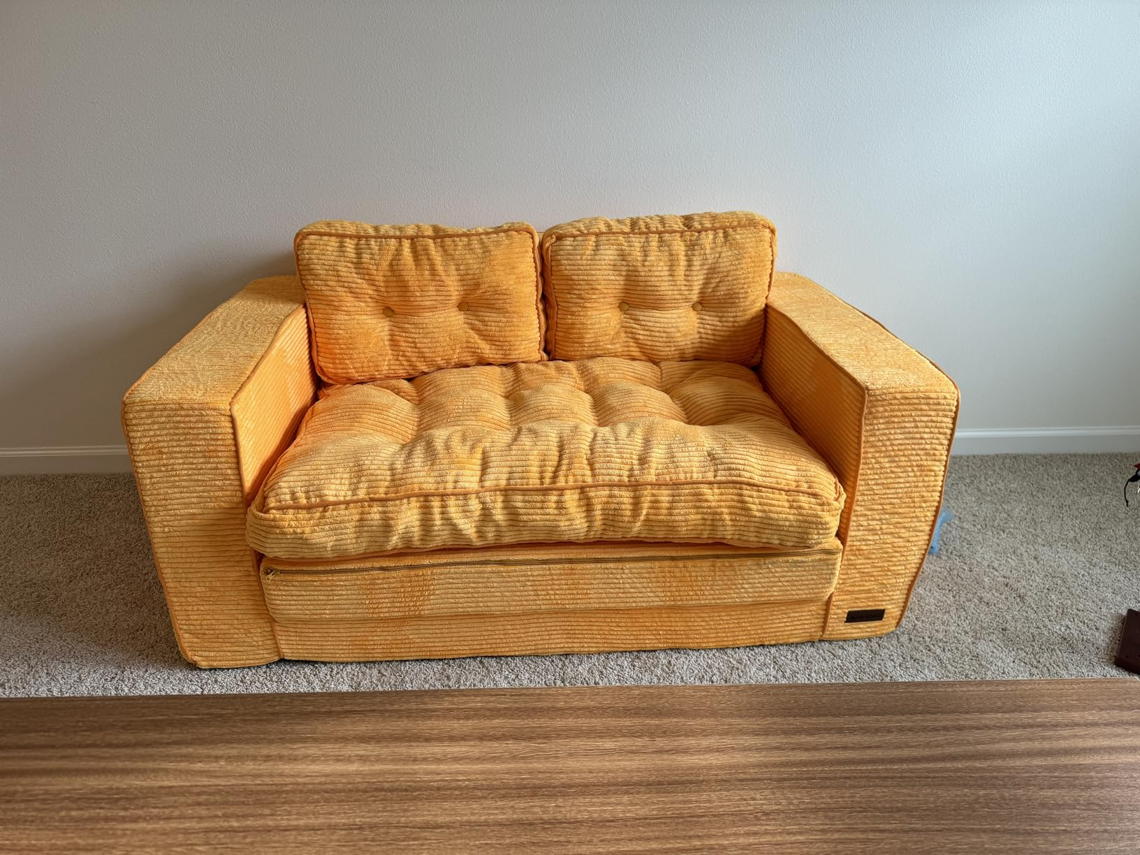 MAXYOYO Convertible Sofa Bed - Pull Out Loveseat Sleeper Sofa with Storage, Orange | Space Saving Multi-Functional Furniture for Small Apartments, Guest Rooms & Home Offices