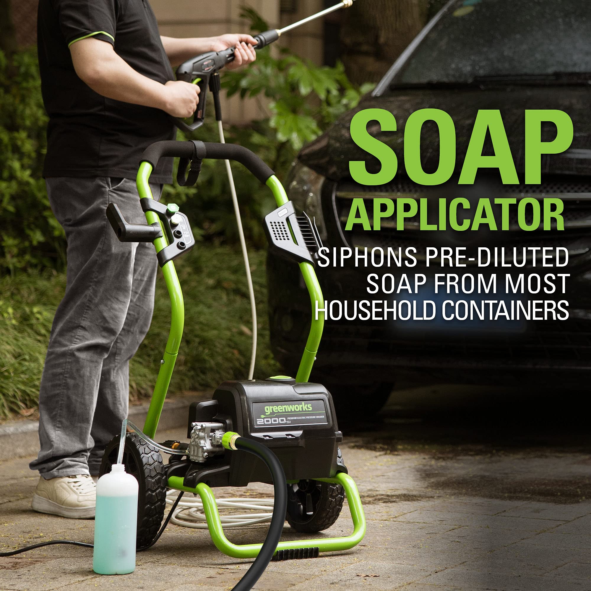 Greenworks 2000 PSI 13 Amp Electric Pressure Washer with Wheels, 20 FT Hose & 35 FT Power Cord - Perfect for Cleaning Cars, Fences, Patios, Driveways, Decks & Outdoor Surfaces
