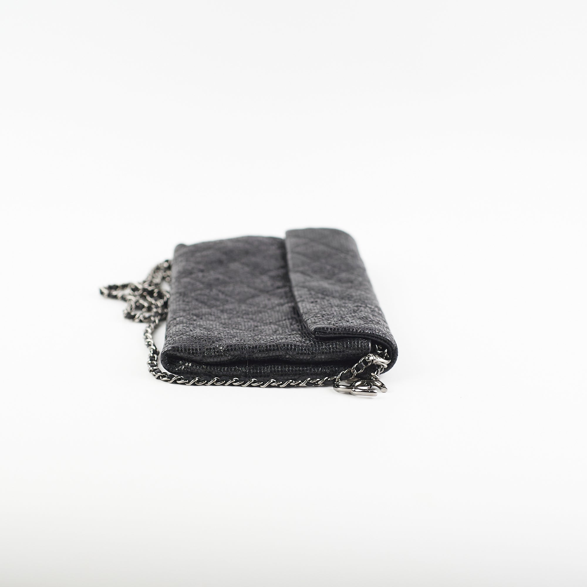 Chanel Black Glittered Calfskin Chain Crossbody Shoulder Bag Wallet - Luxury Evening Clutch for Parties & Date Nights