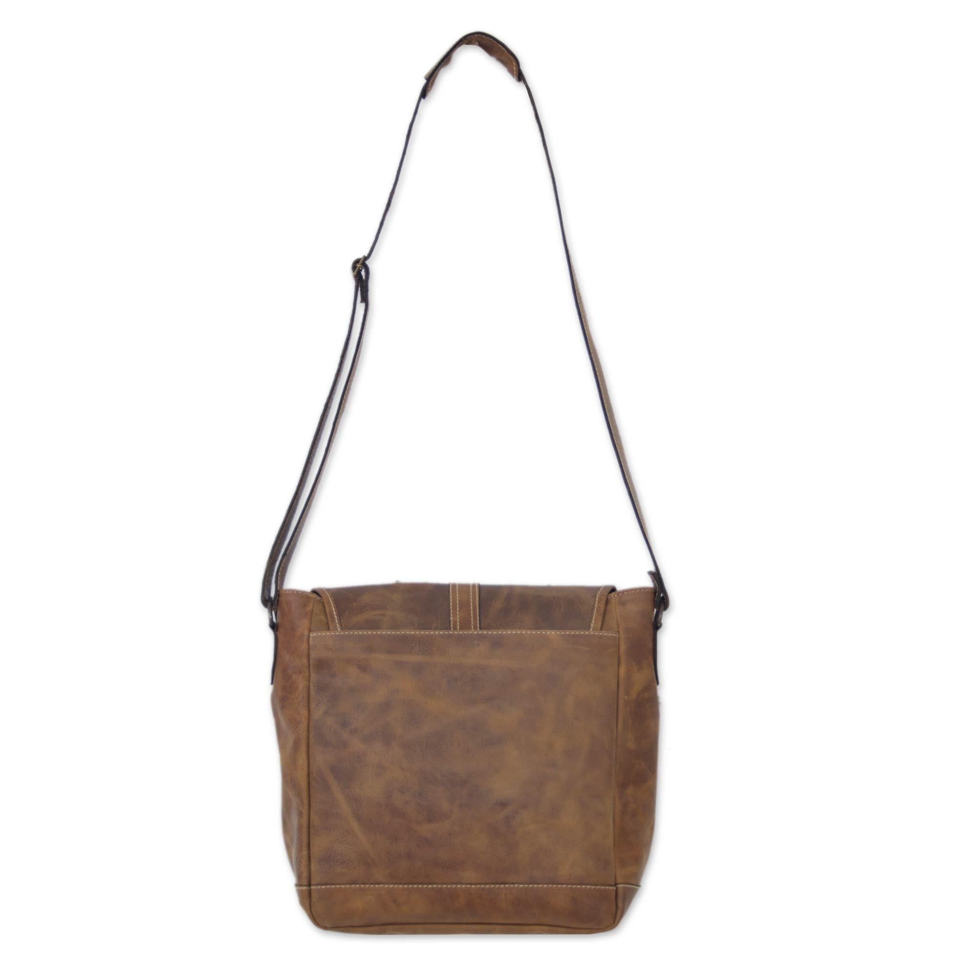Handmade Leather Shoulder Bag - Artisan Crafted Mexican Brown Cognac Bag for Women | Perfect for Travel, Work & Everyday Use | NOVICA 'Crazy Summer' Collection