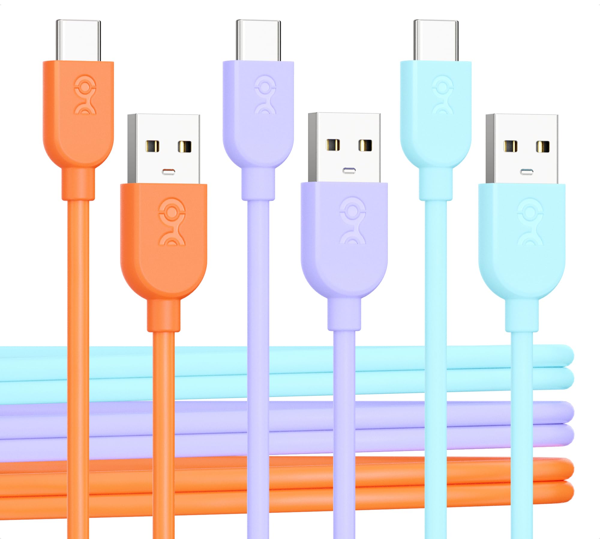 Cable Matters 3-Pack Multi-Color USB A to USB C Fast Charging Cable 3A 1.8m (6ft) - Orange, Blue, Purple | Compatible with iPhone 15, Samsung Galaxy S23, Google Pixel | Fast Charging for Smartphones, Tablets, Laptops | Home, Office, Travel Use