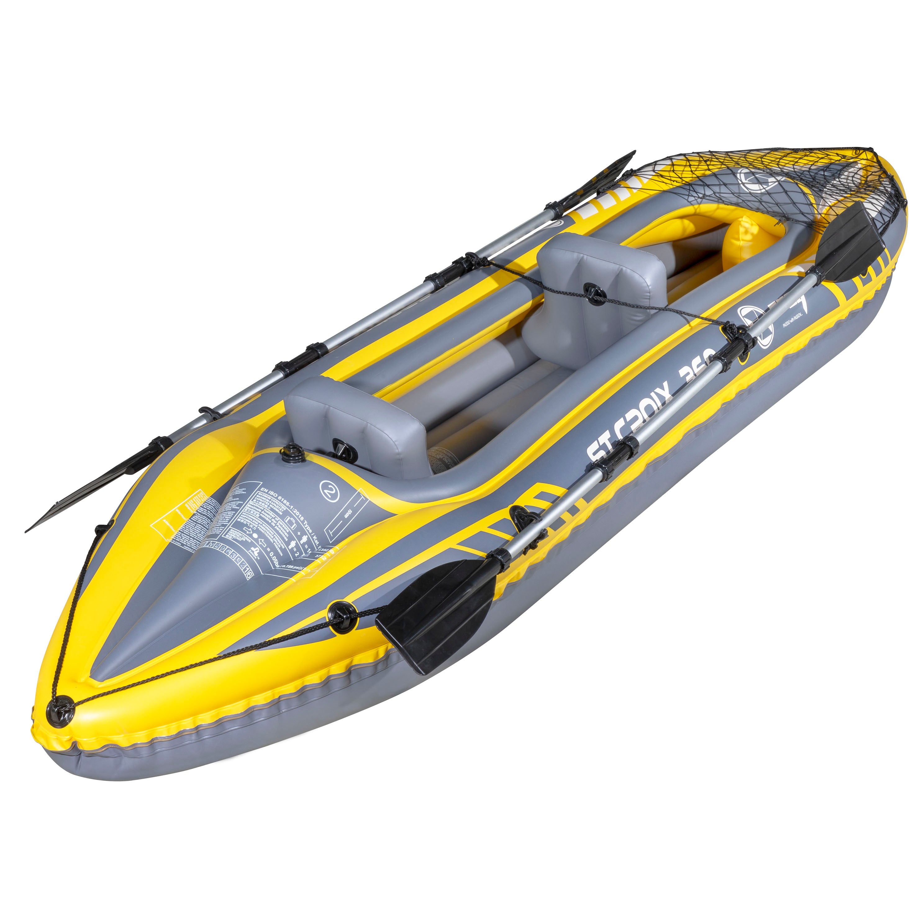 **Inflatable 2-Person Kayak Canoe Set - Blue/Yellow/White - Includes Pump, Carry Bag & 2 Aluminum Paddles (DL155) - Perfect for Lakes, Rivers & Outdoor Adventures**