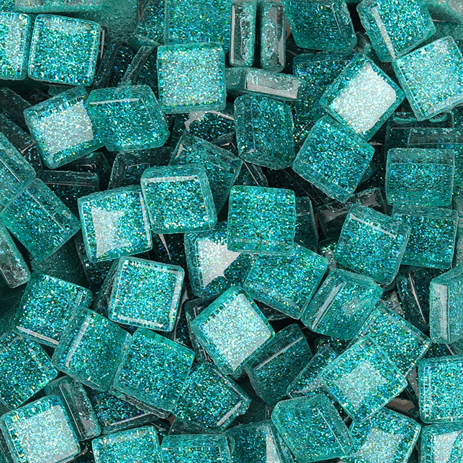 220pcs/200g Pine Green 1x1cm Square Glitter Glass Mosaic Tiles for DIY Crafts, Plates, Picture Frames, Jewelry Making – Perfect for Home Decor, Scrapbooking & Gift Wrapping Projects