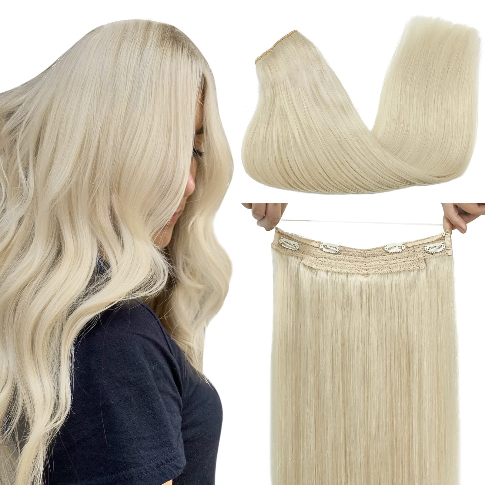 GOO GOO 18 Inch Platinum Blonde Real Human Hair Extensions (95g) - Straight Wire Hair Weft for Women | Perfect for Daily Styling, Parties & Special Occasions