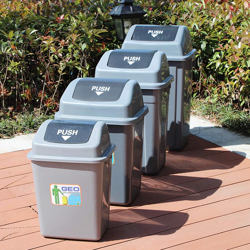 Outdoor Trash Can 20L/30L/50L/60L - Square Plastic Flip Lid Dustbin for Office, Corridor & Home - Waste Recycling Storage Bucket (Gray, 30L) - Perfect for Kitchen, Garden, Garage & Commercial Spaces