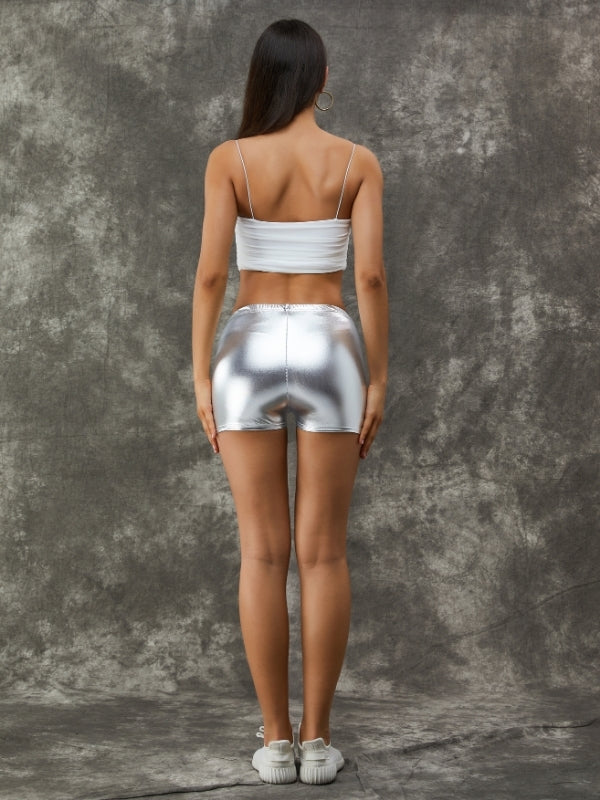 ZASUWA Women's Sexy Metallic Laser Gold & Silver Leggings - High Waist Shiny Workout Yoga Pants for Gym, Dance, and Night Out