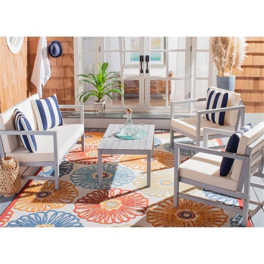 SAFAVIEH Outdoor Collection Montez Grey/Beige Striped Cushion Pillows 4-Piece Set - Waterproof Patio Conversation Furniture for Garden, Deck & Poolside