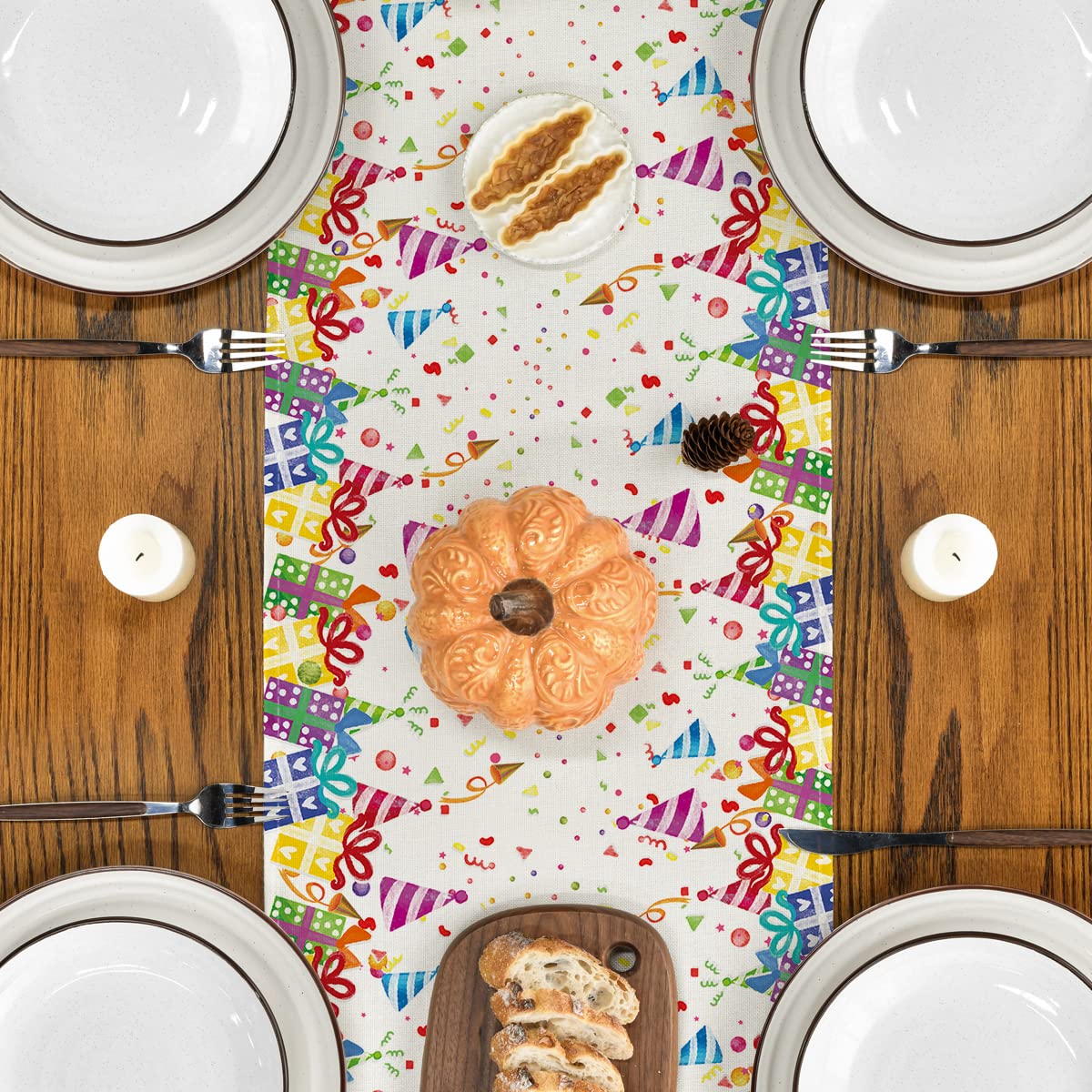 Happy Birthday Table Runner - 13x72 Inch Polka Dot Party Tablecloth for Kitchen, Dining & Outdoor Decor - Perfect for Home Celebrations & Birthday Gifts