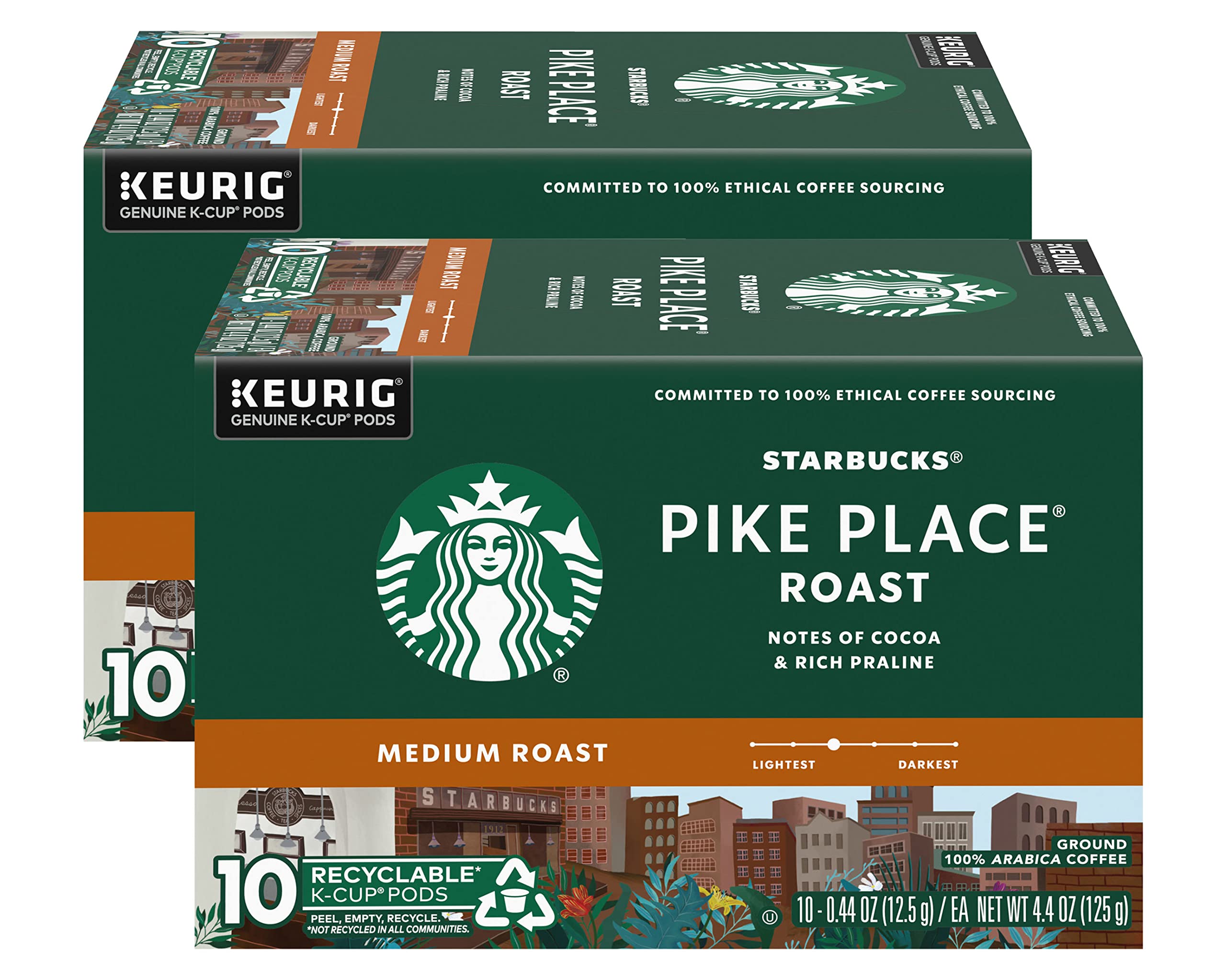 Starbucks Pike Place Roast Medium Roast Coffee Pods - Keurig K-Cups (0.44 oz, 10 Count, 2 Pack) - Perfect for Home, Office & Single-Serve Brewing