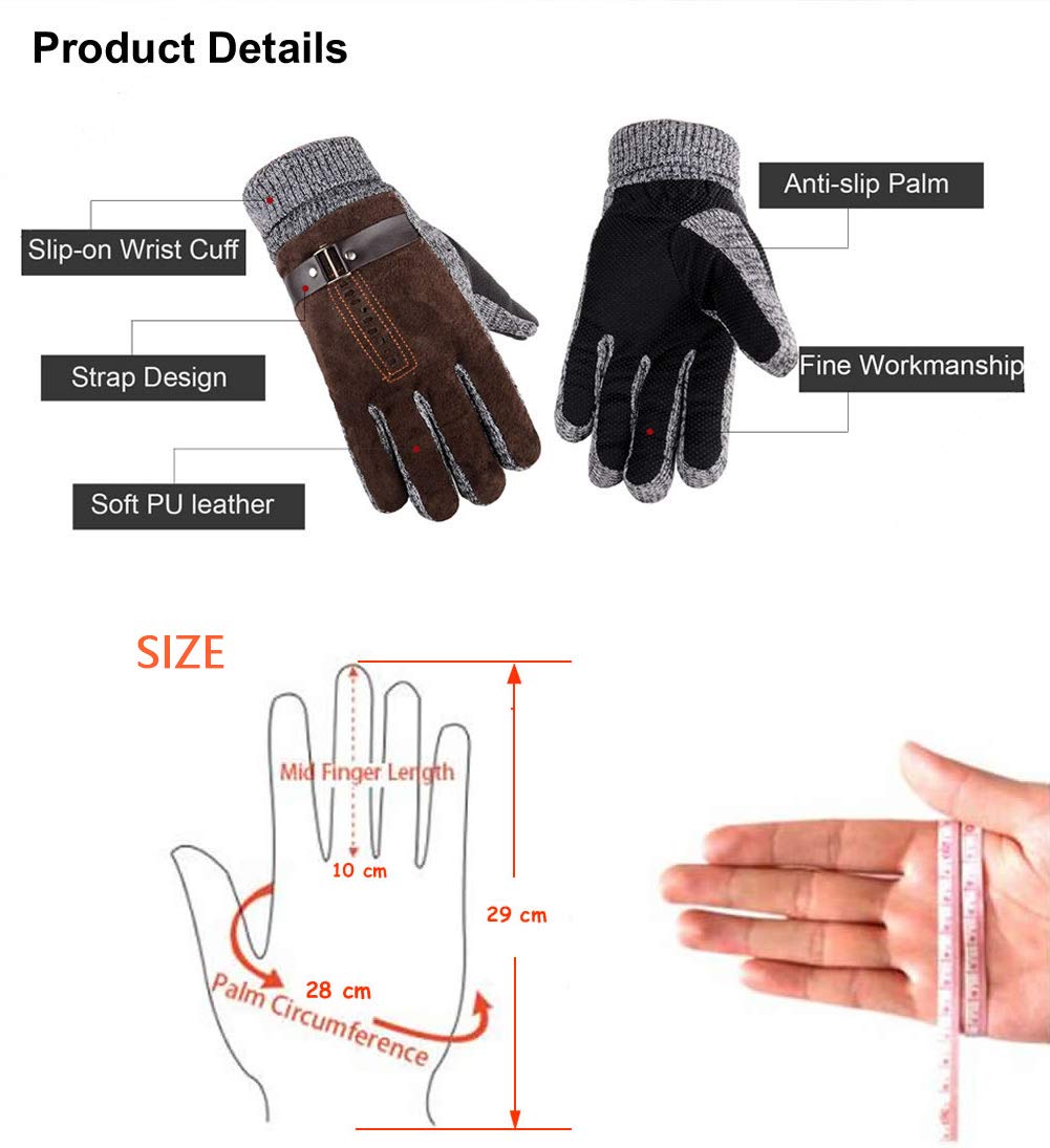 Men's Winter Touchscreen Gloves - Thick Suede Leather with Fleece Lining for Driving, Texting & Outdoor Activities | Cold Weather Hand Protection for Work, Commuting & Snow Sports