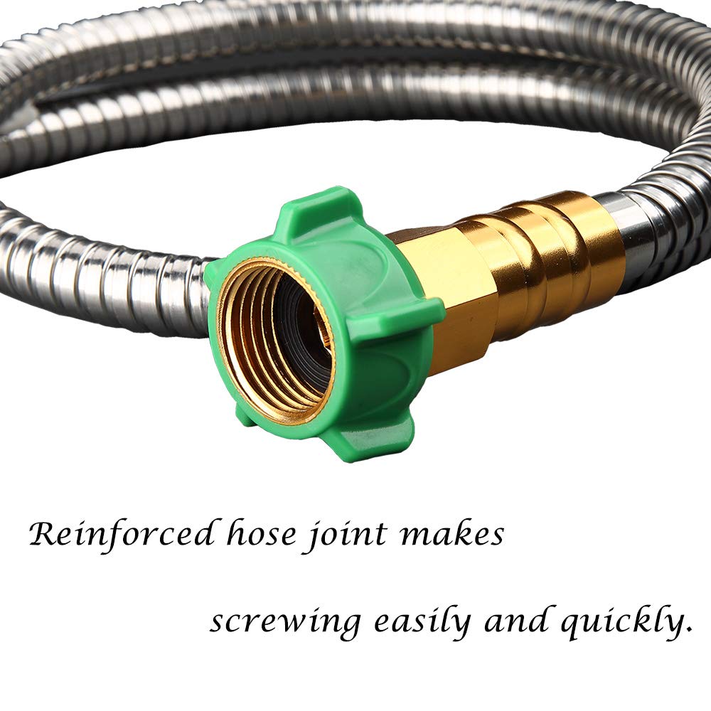 5ft 304 Stainless Steel Garden Hose Connector - Lead & BPA Free Drinking Water Safe - Perfect for Lawn Watering, Car Washing & Pet Bathing